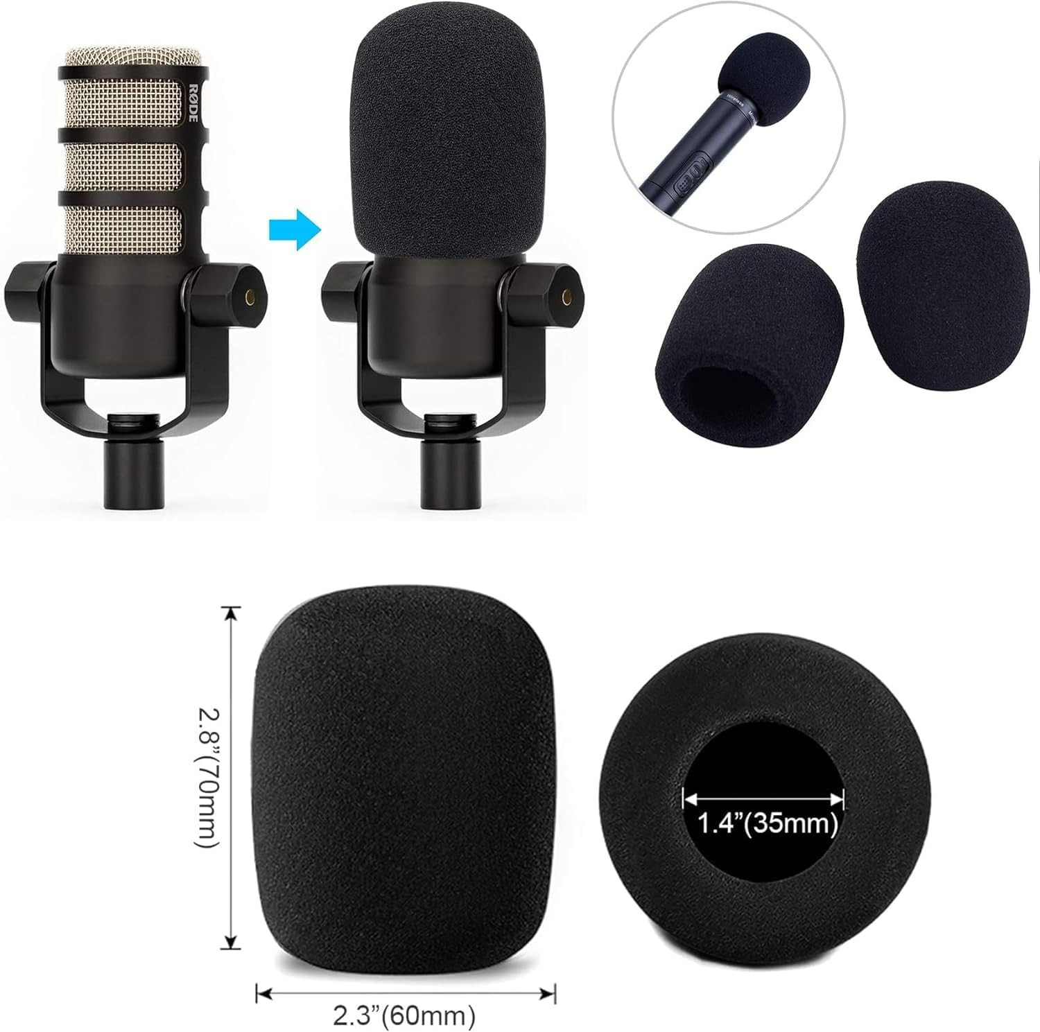 6 PCS Microphone Foam Windscreen Covers Black Handheld Mic Wind Shield Covers