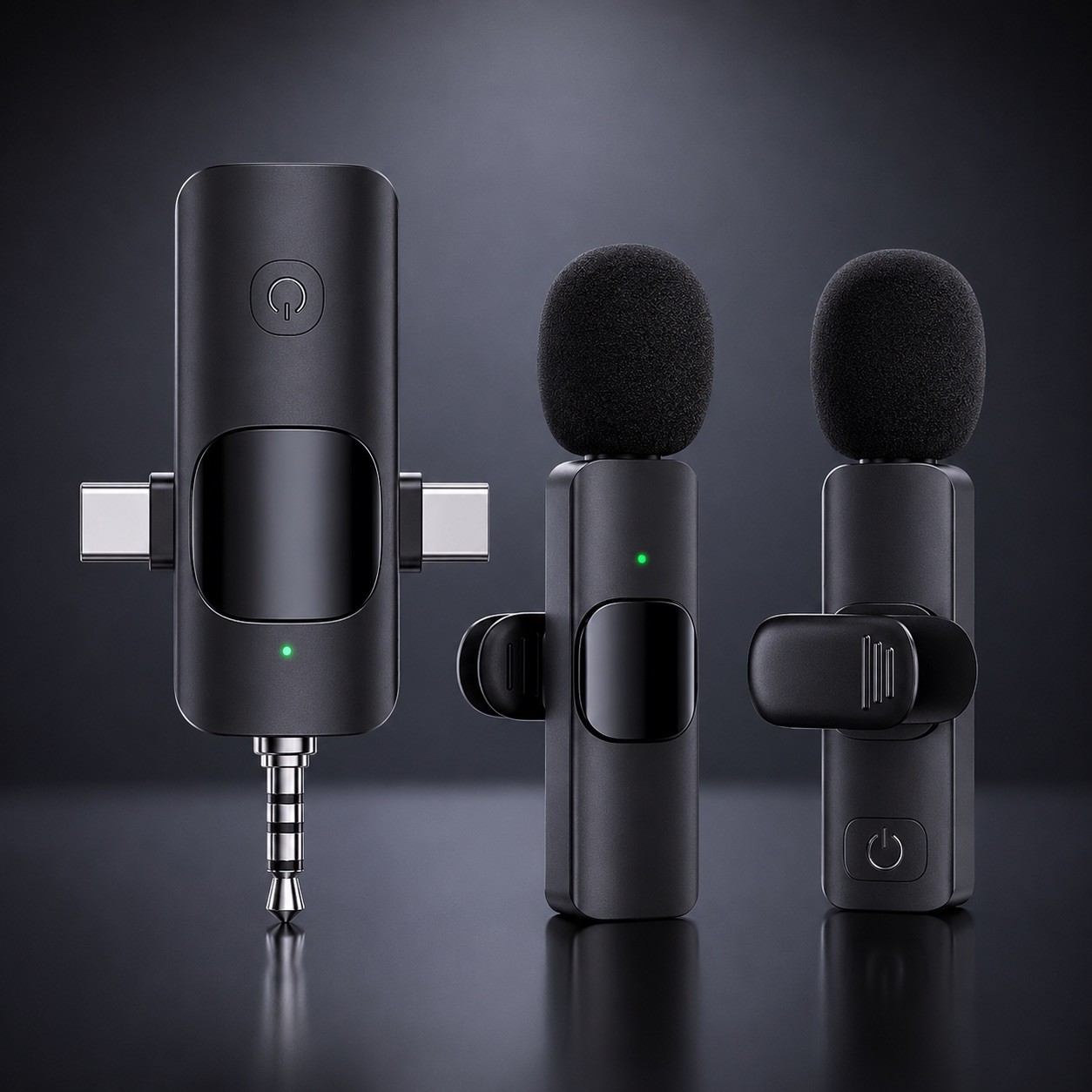 Wireless Lavalier Microphone for iPhone Android USB-C Lightning 3.5mm Dual Mic
