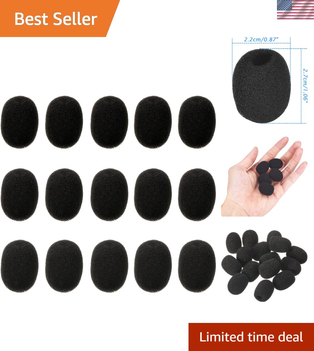 15 Pack Mini Microphone Covers Foam Windscreen Lapel Headset Mic Foam Cover P…