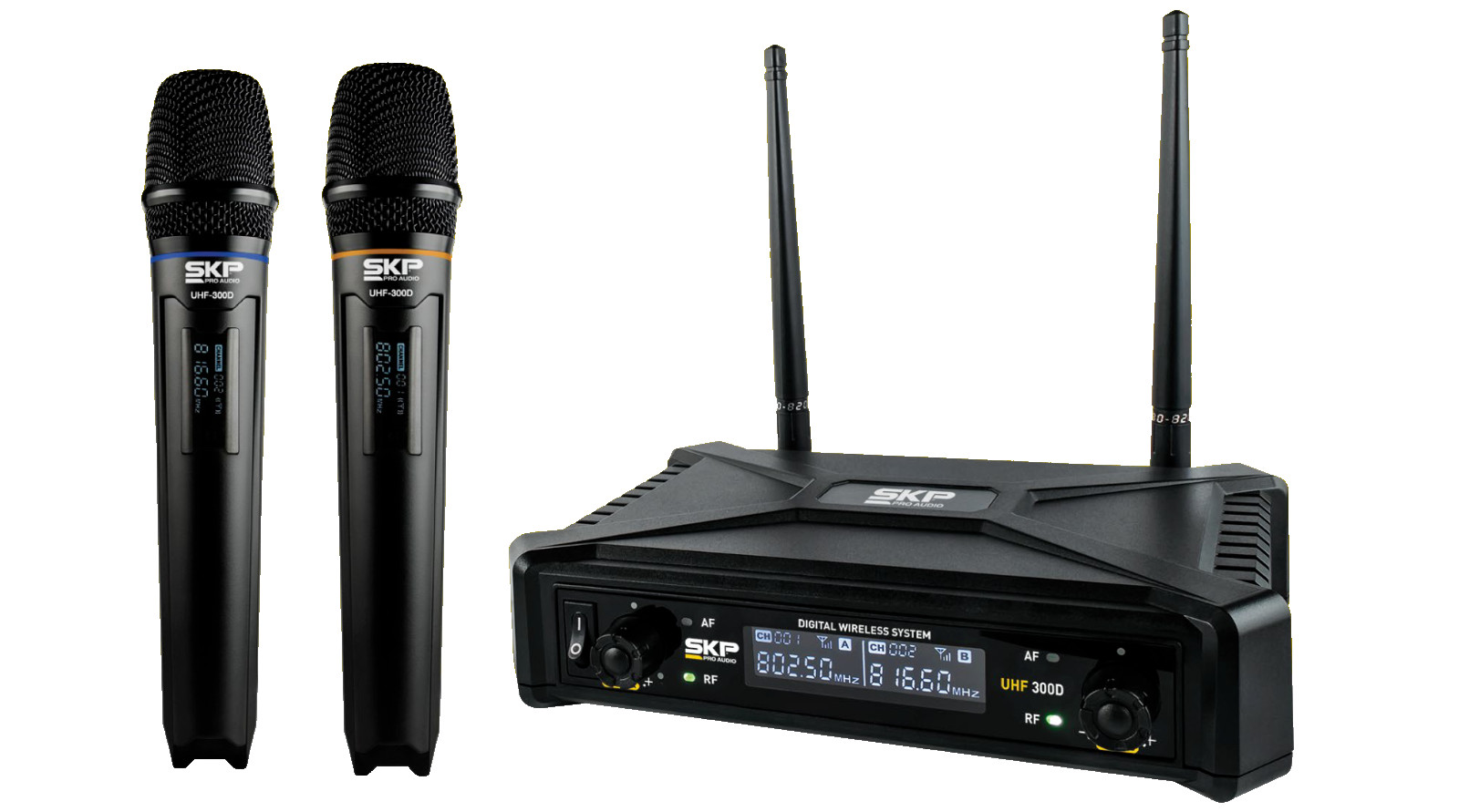 SKP PRO AUDIO UHF-300D Digital Wireless Vocal – Dual Handheld Microphone System