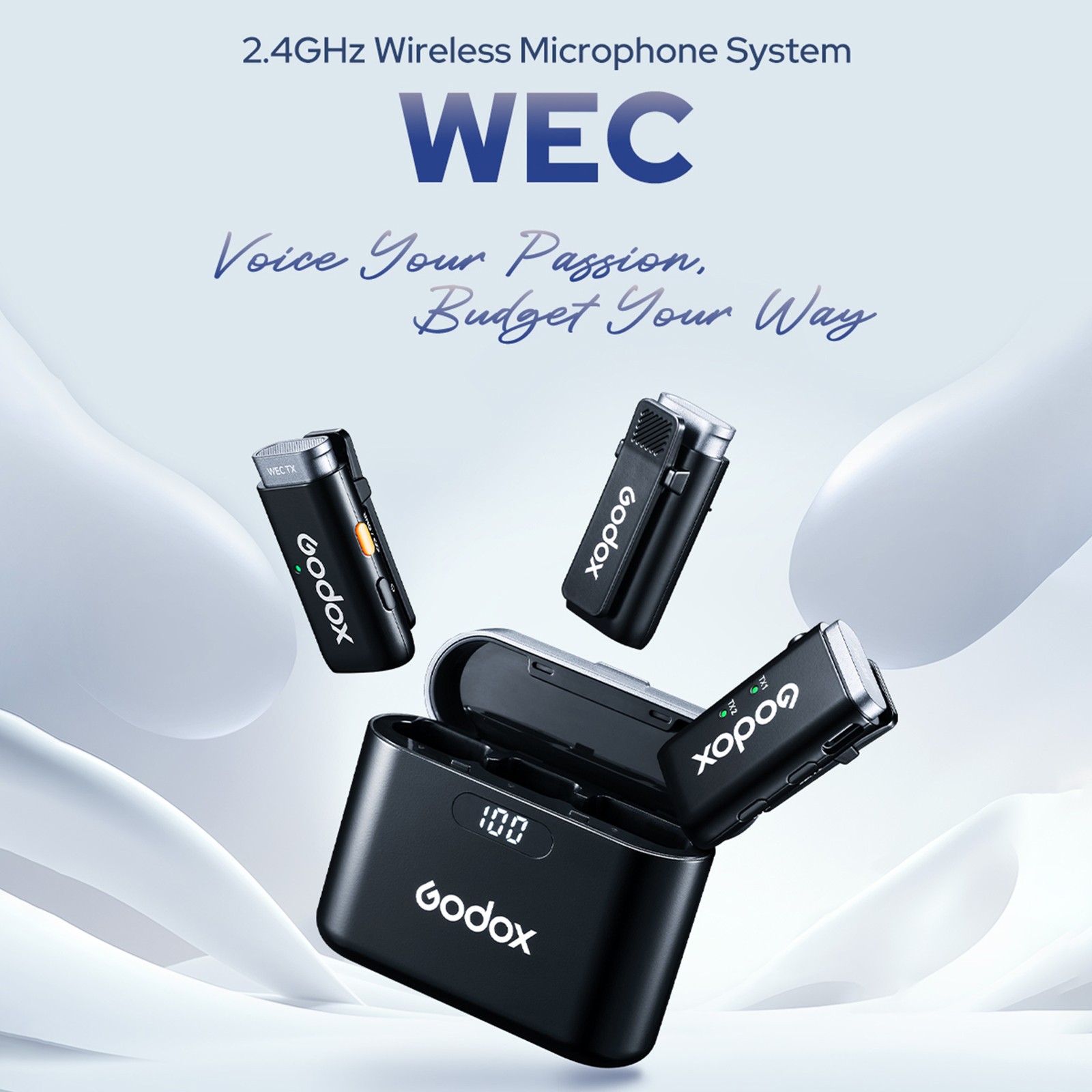 Godox WEC Kit2 One-Trigger-Two 2.4G Wireless Microphone System Clip-on