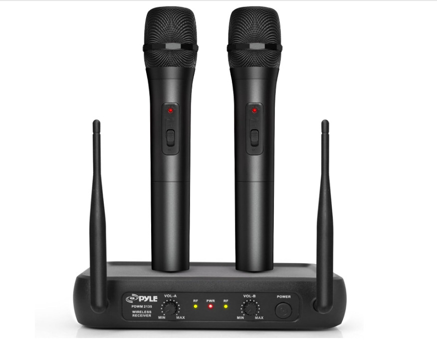 Pyle VHF Fixed Frequency Wireless Microphone System, Adjustable Volume Controls