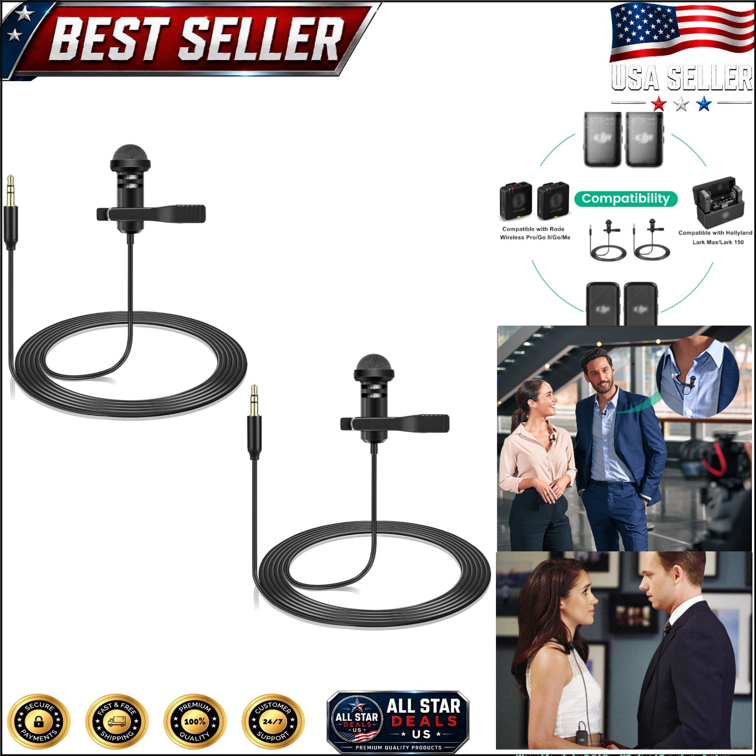 2-Pack Omnidirectional Lavalier Microphones for DJI Mic 2 & Rode Wireless GO II