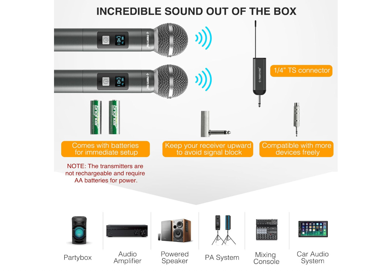 Sistema de micrófono inalámbrico digital dual con 2 micrófonos dinámicos de mano