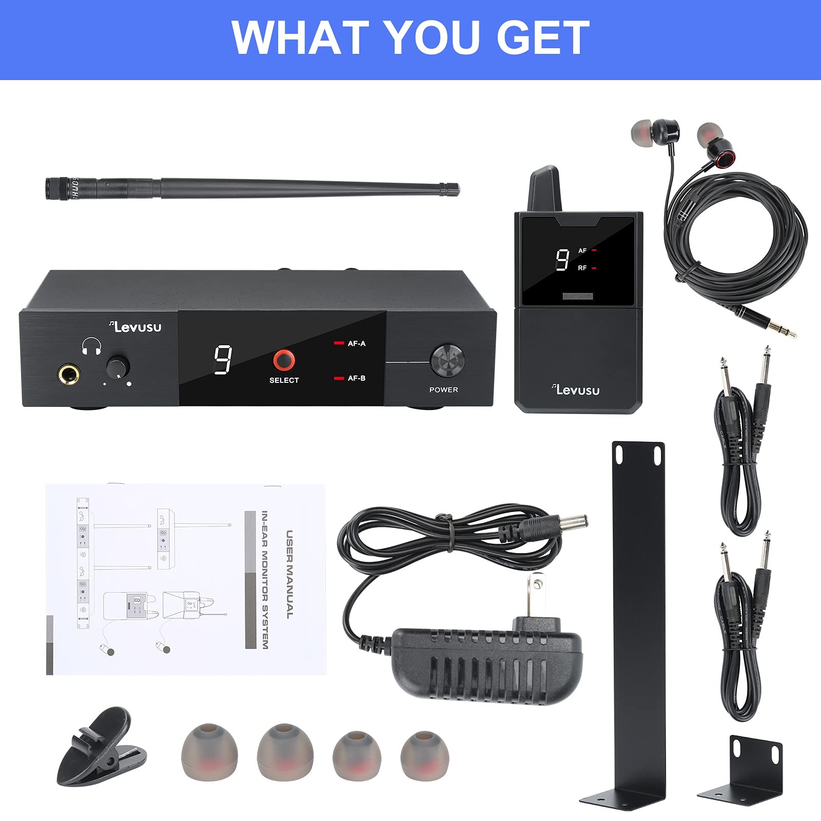 Levusu UHF Wireless in-Ear Monitor System with Earphone,180Ft, Rack Mount, Pr…