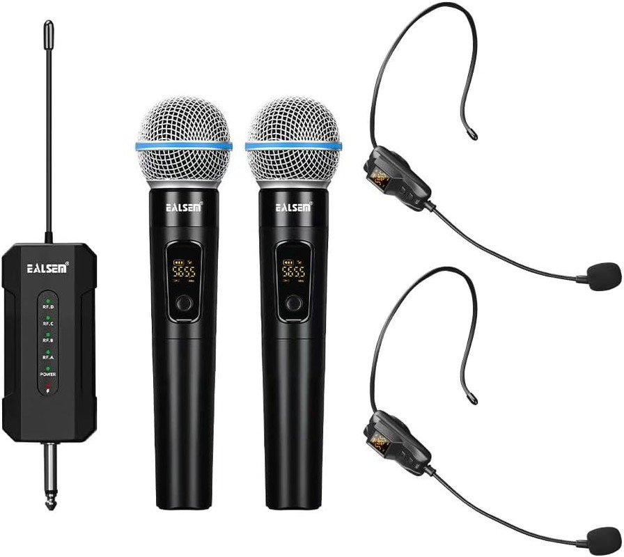 ES-384 4-Channel UHF Wireless Microphone System for Church, Karaoke, Stage