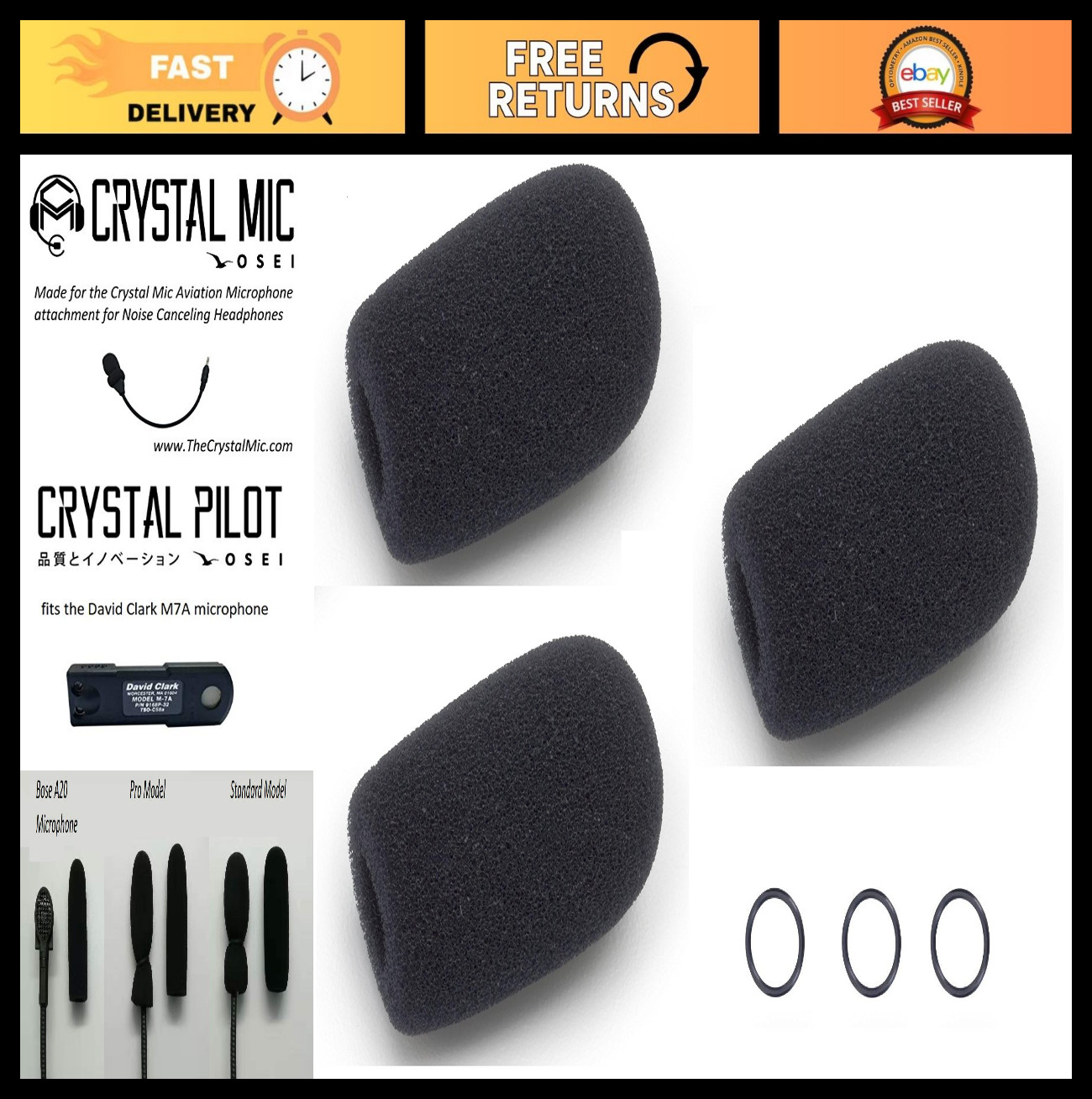 3 Replacement Windscreen Foam Covers for Headsets – Bose, David Clark, Lightspee