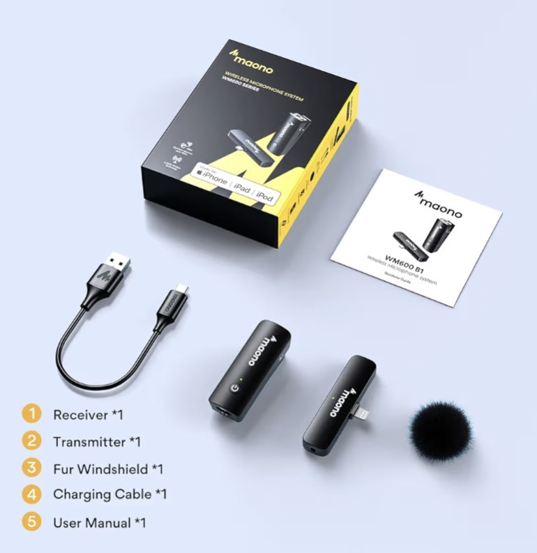 Wireless Lavalier Lapel Microphone for iPhone iOS with Noise Cancel