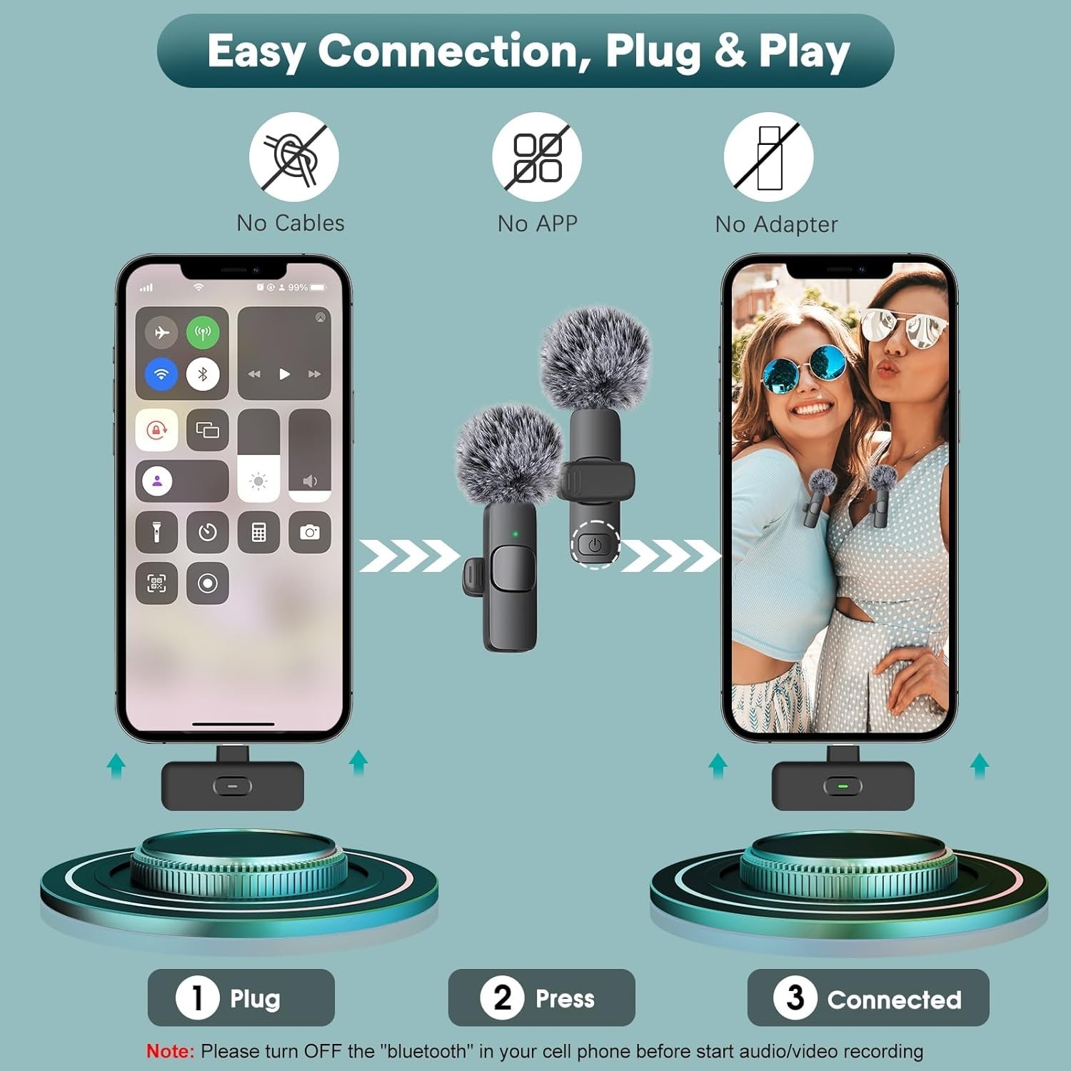 MAYBESTA Wireless Mini Microphone for iPhone, Android Phone – 2 Pack Lavalier La