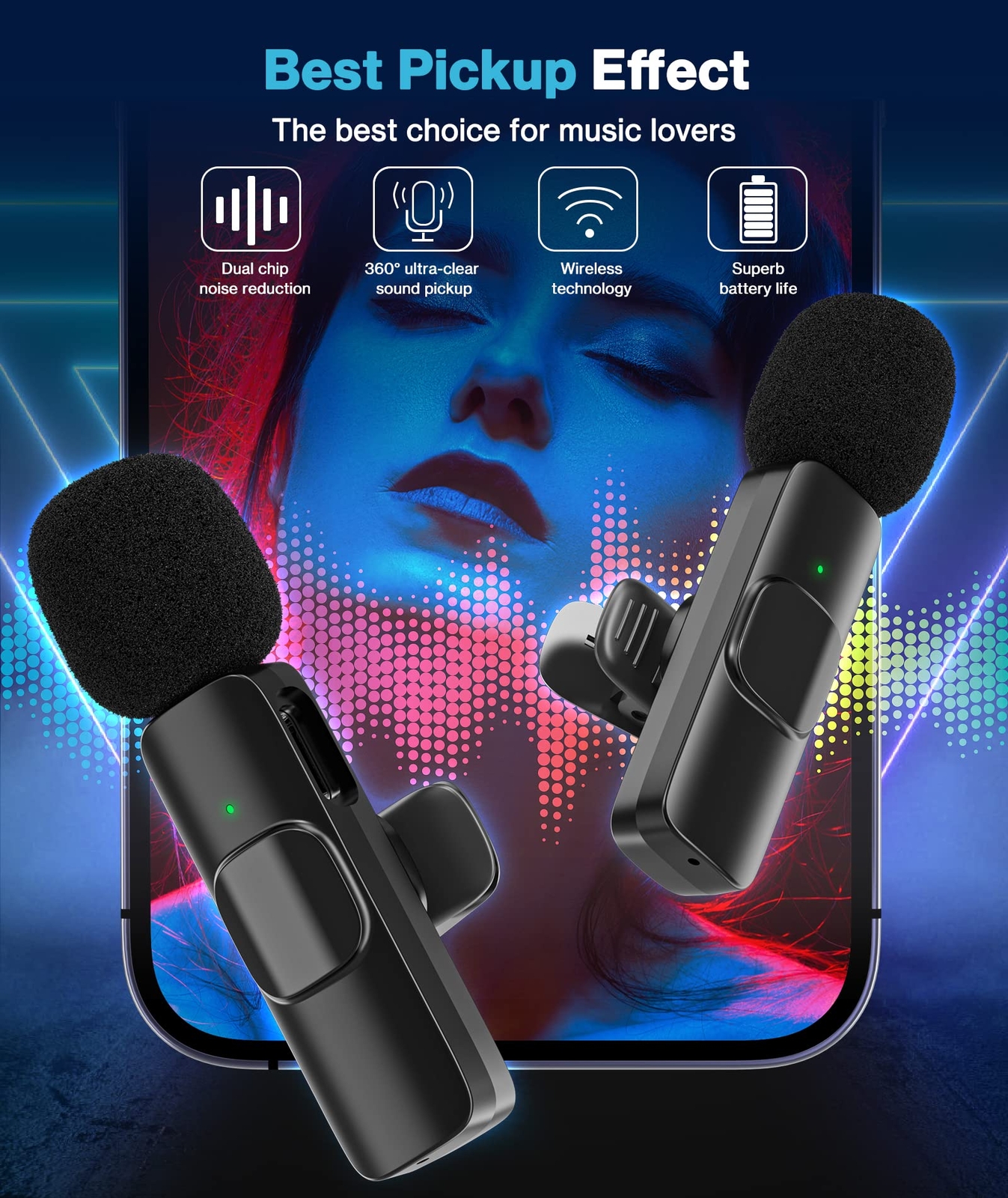 Wireless Microphones for Android Phone & Computer/Laptop, Mini Professional Wire