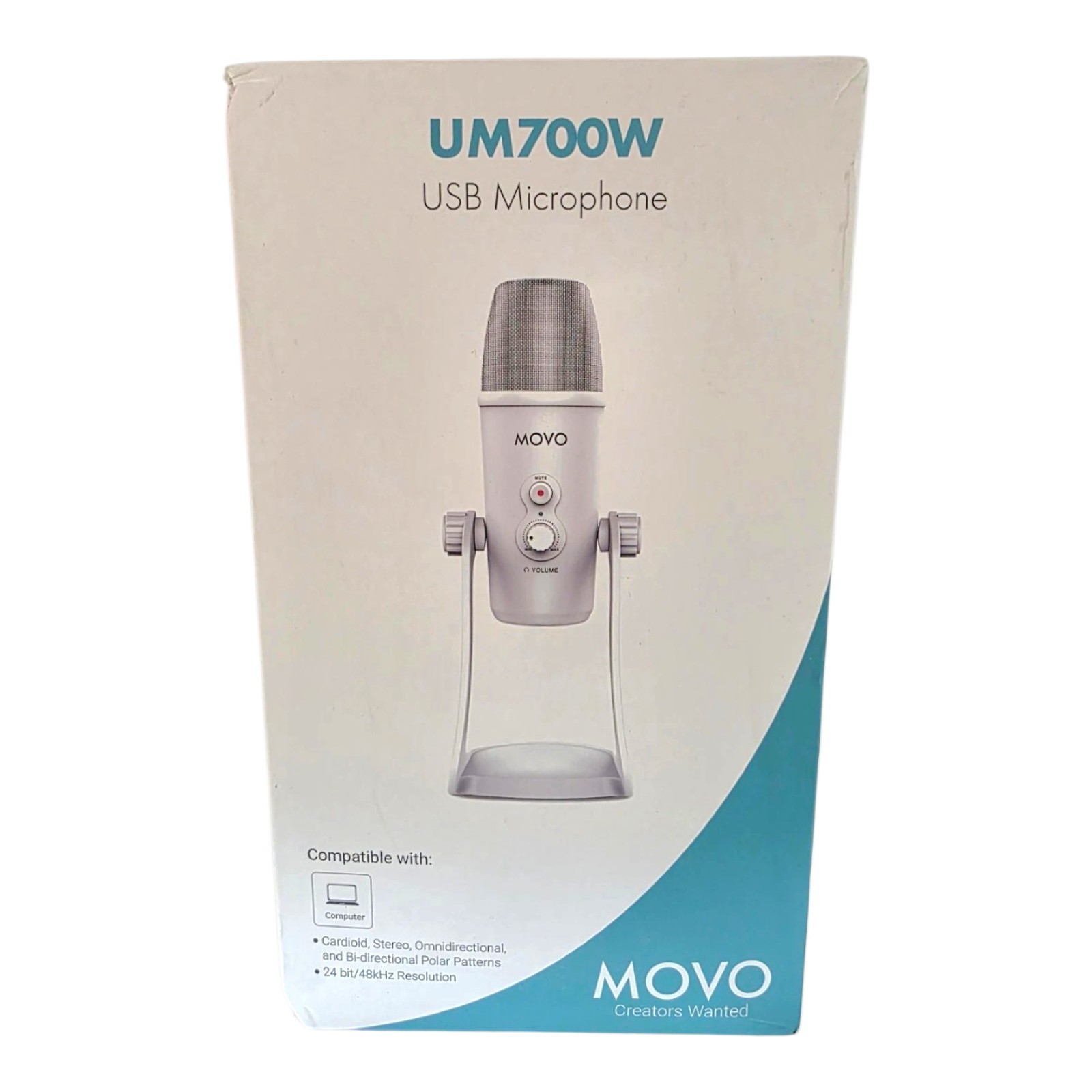 Movo UM700W White USB Computer Microphone 4 Pickup Patterns UNUSED Podcast Ready