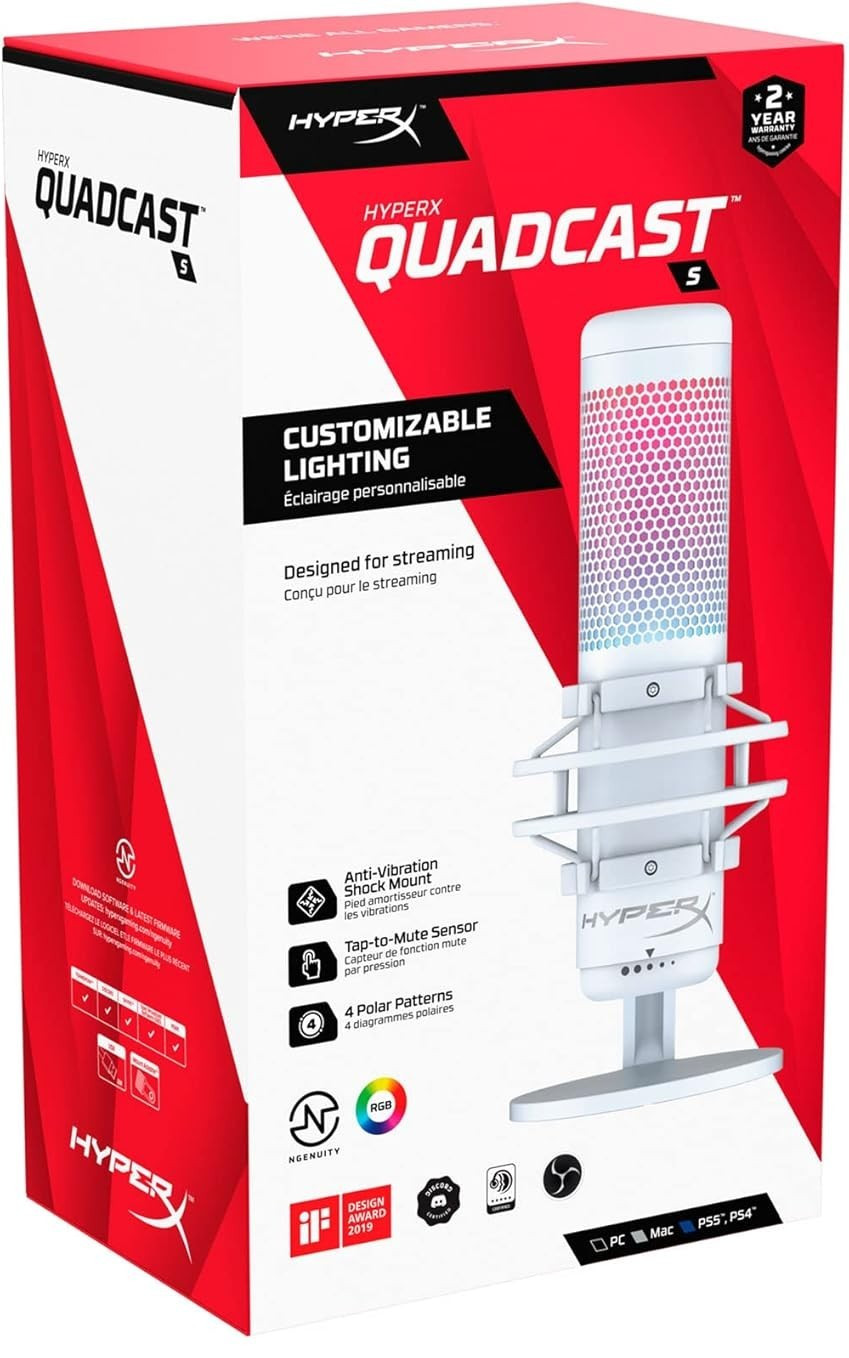 HyperX QuadCast S White RGB USB Condenser Microphone PC PS5 Mac New Japan
