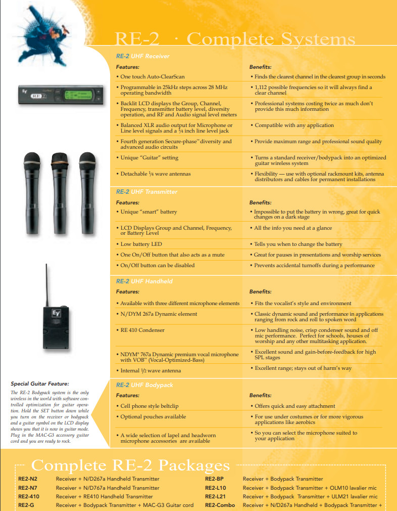 ElectroVoice UHF Wireless Microphone system EV-RE2-BP, Band-A.