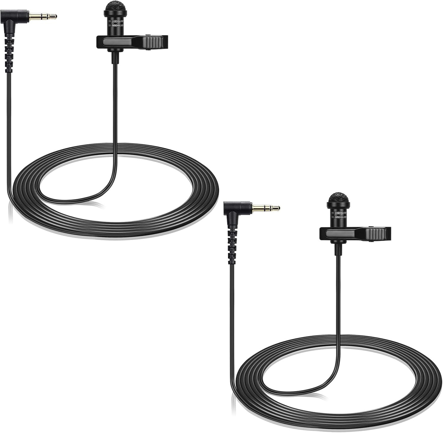 2-Pack Omnidirectional Lavalier Microphone with 90° L-Shaped 3.5Mm Jack