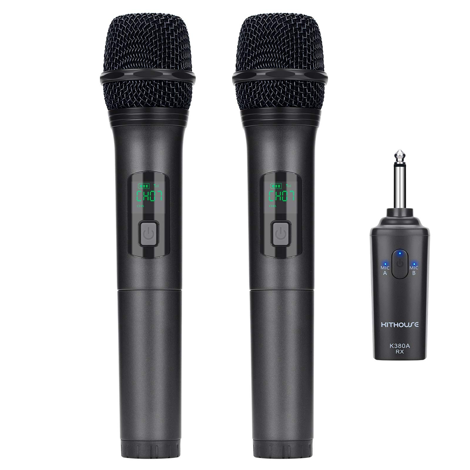 K380A Wireless Microphones – Dual UHF Handheld Cordless Mics with Rechargeable B