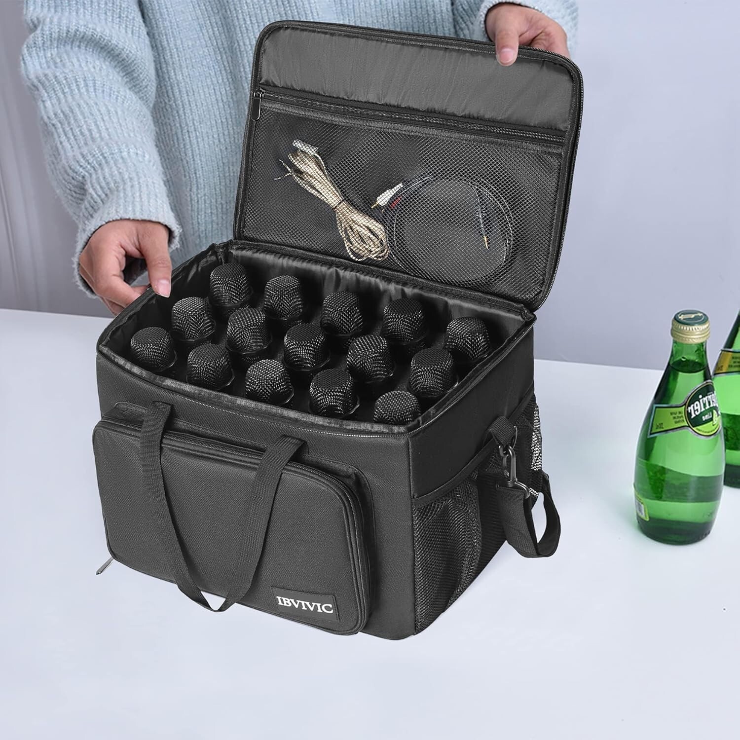 Versatile Wireless Microphone Case with 15 Slots & Removable Foam Protection=