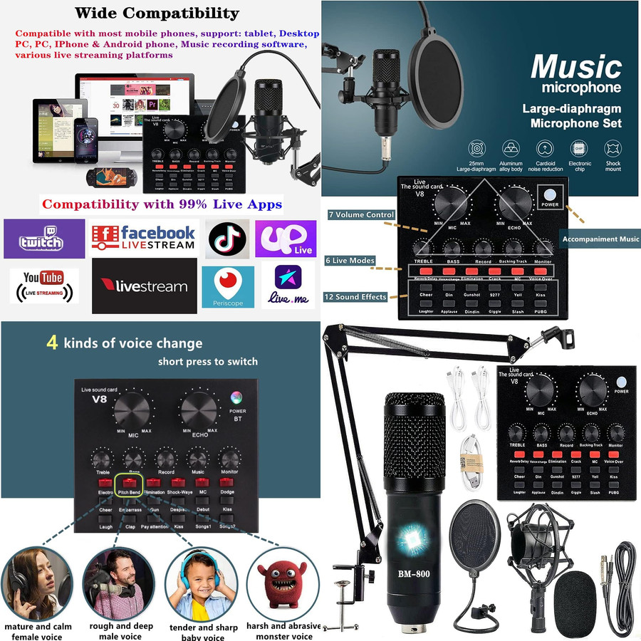Home Studio Recording Kit Music Podcast Equipment Mic Condenser Voice Changer