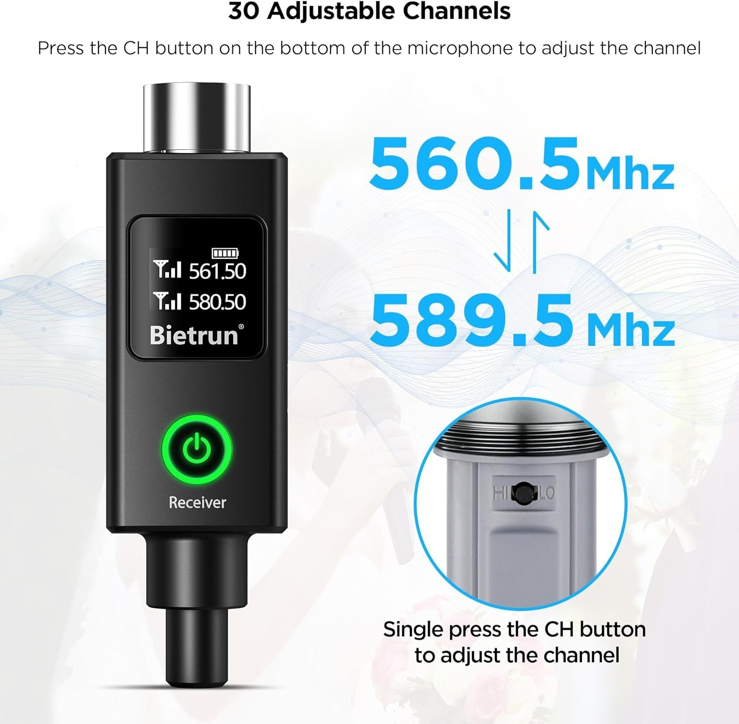 UHF Wireless Microphone Set with Rechargeable Receiver for Karaoke & Events