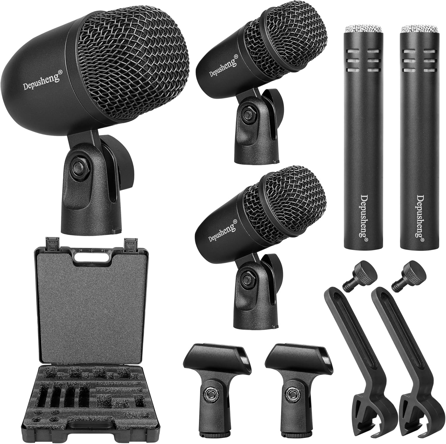 5-Piece Drum Microphone Set with 3 Dynamic Percussion Microphones and 2 Condense