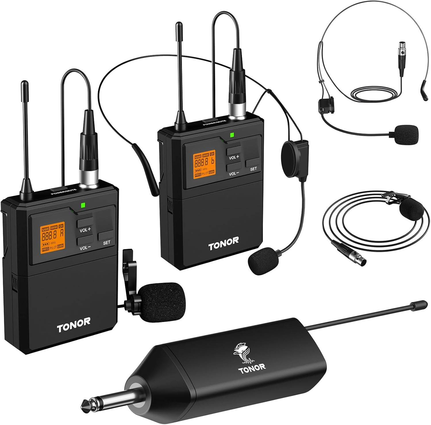 Sistema de Microfono Inalambrico UHF de Solapa con Transmisor Bodypack y Base