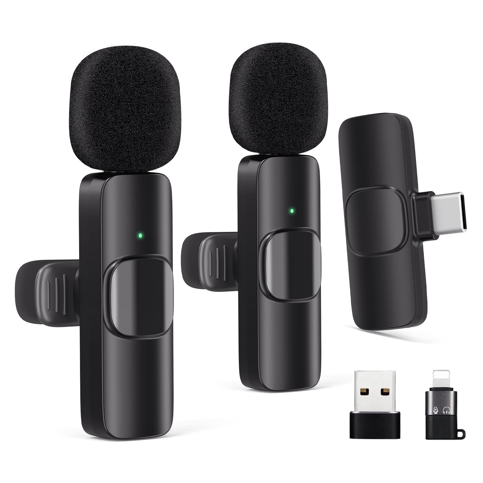 Wireless Lavalier Microphone for iPhone iPad Android with Dual Transmitters