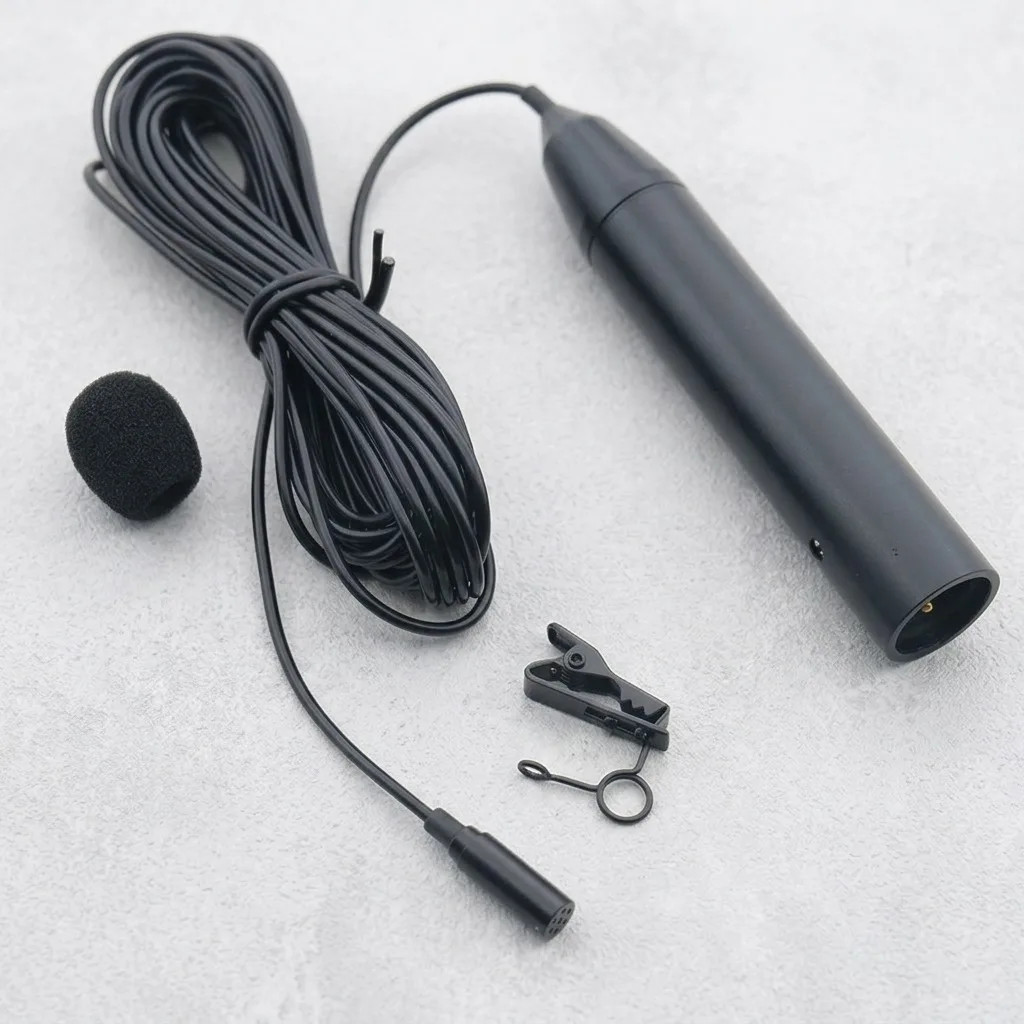 Professional Lavalier Microphone Tie Clip XLR 4Pin 48V Phantom Power 5m Cable