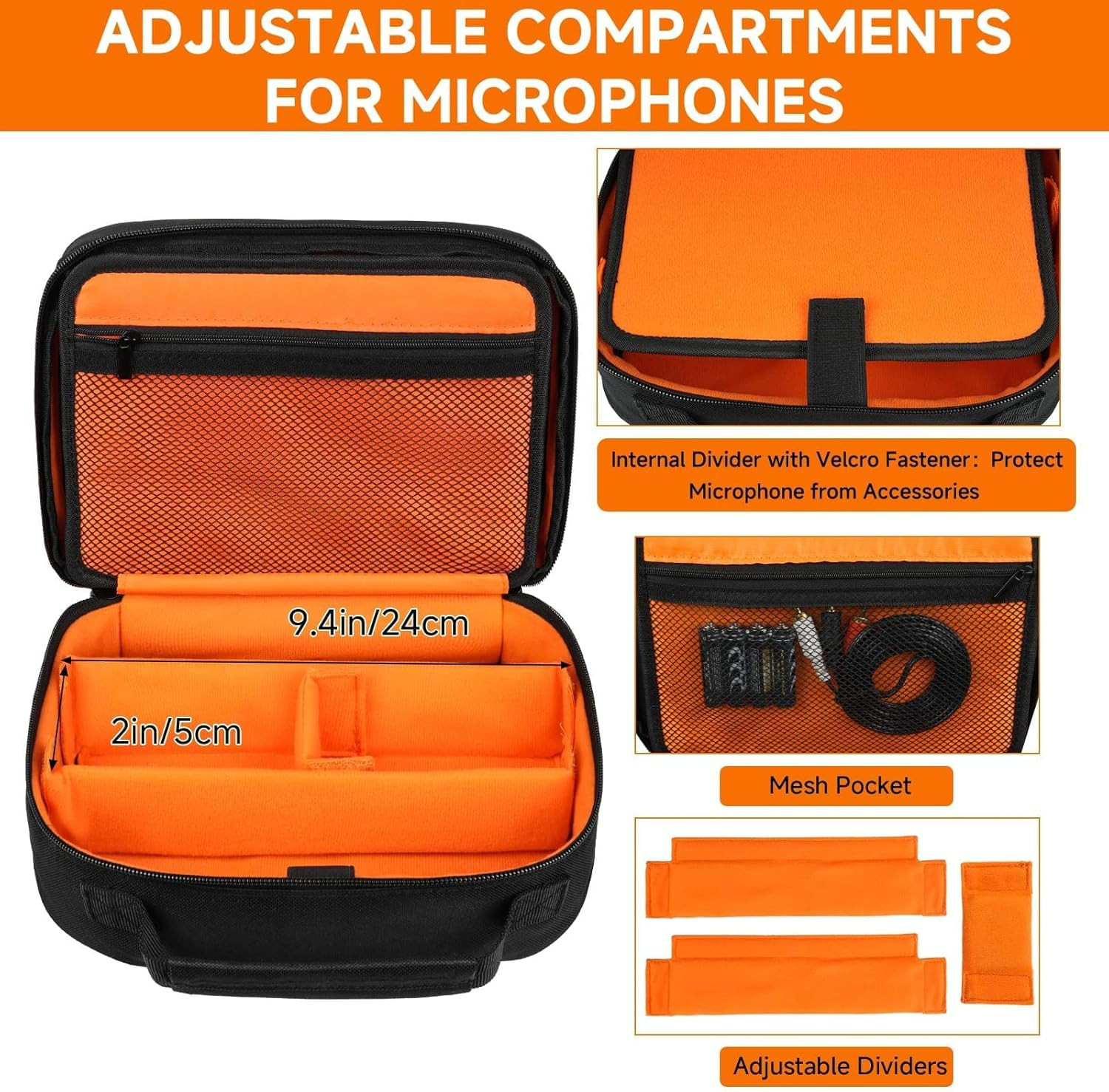 3 Slots Microphone Case for Wireless Mic System Storage, Carrying Bag with Padde