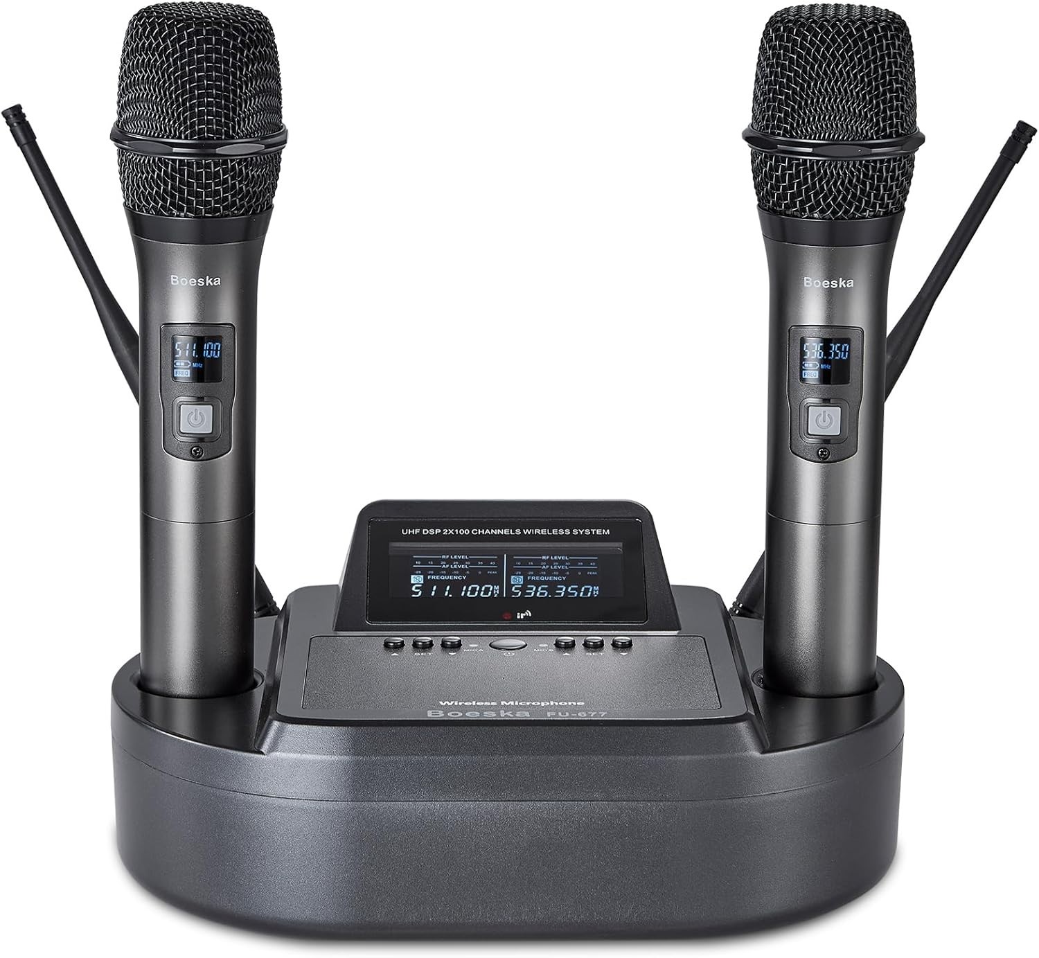 Boeska Rechargeable Dual Handheld Wireless Microphone System for Home, Karaoke