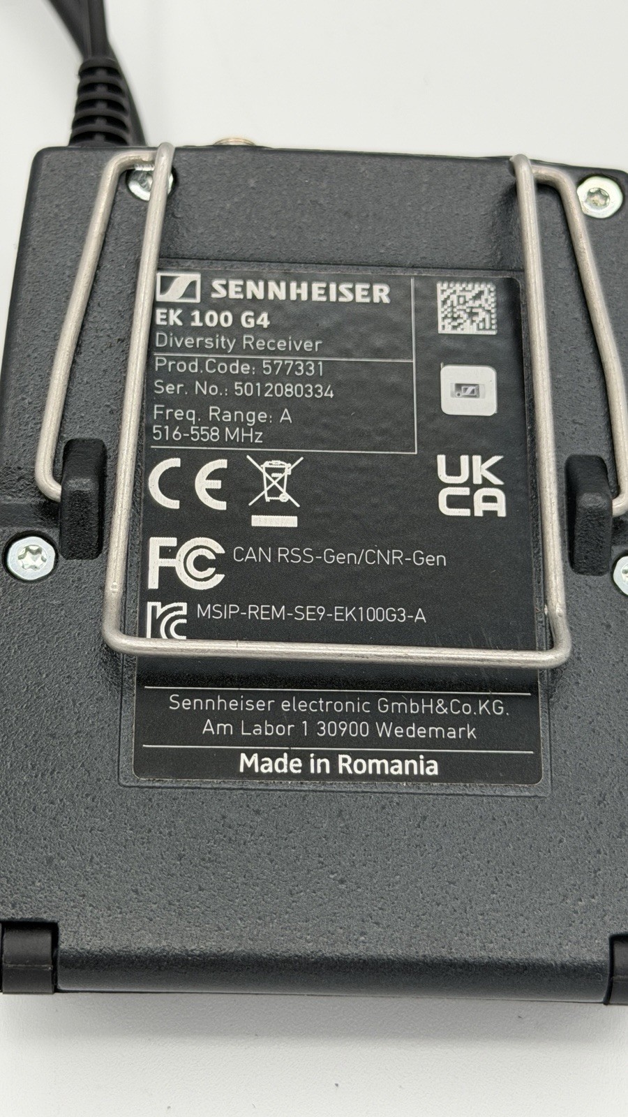 Sennheiser EK 100 G4 A Band 516-558 MHz Receiver + XLR & 3.5mm Cables – Tested