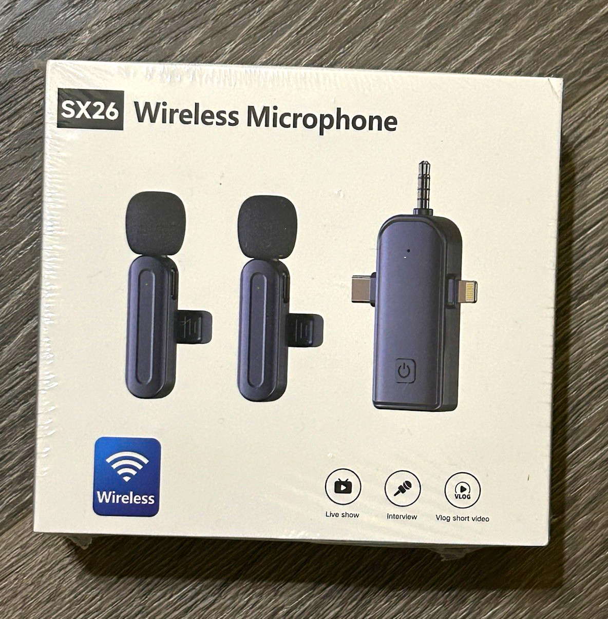 SX26 Wireless Lavalier Microphone 1-to-2 Clip-On Plug & Play System Black