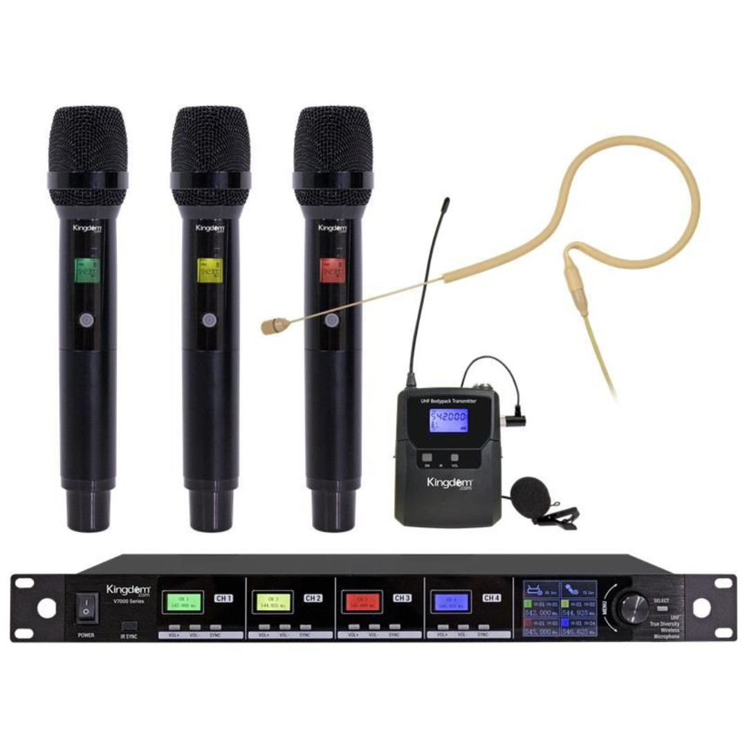 Kingdom SYS70003H1LKX7 UHF Wireless Mic System 3 Handheld + Earworn