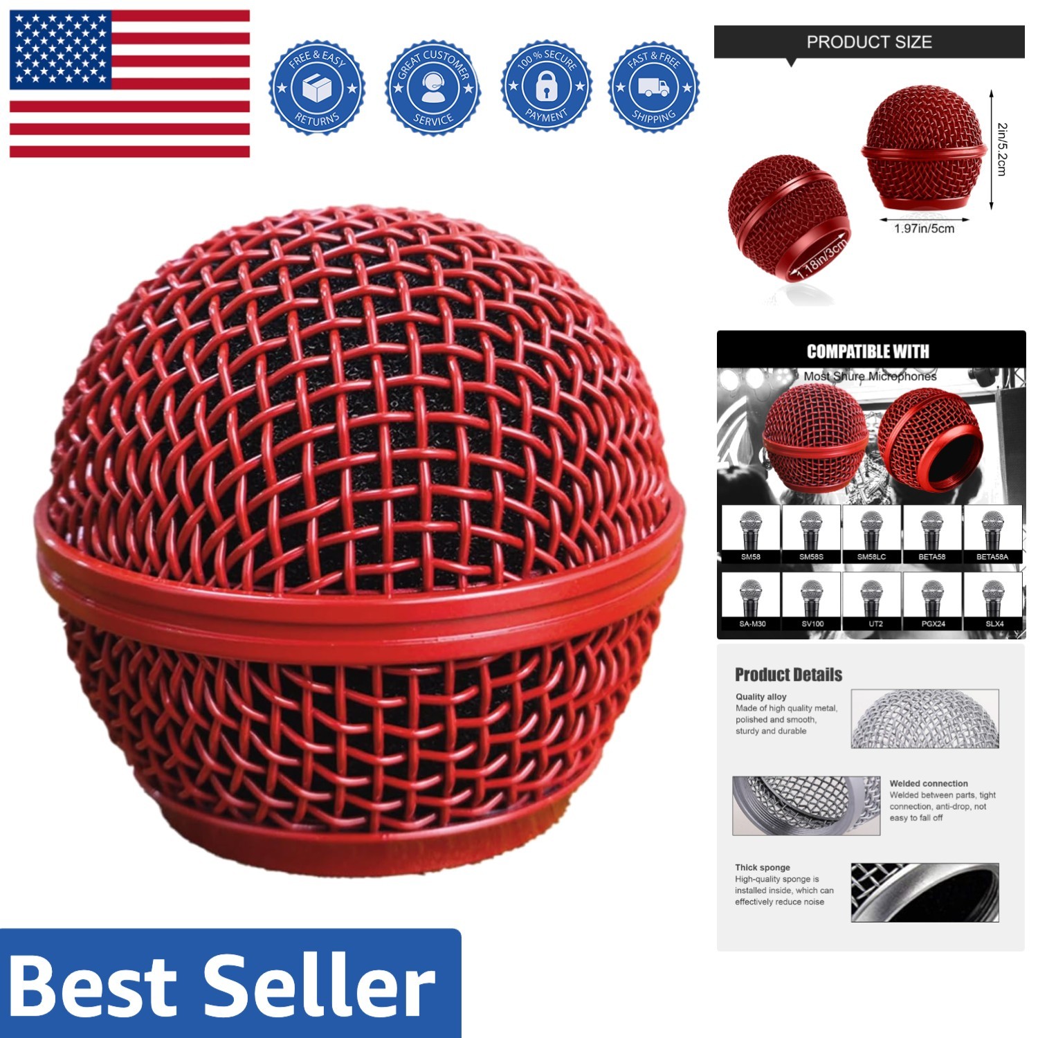 Inner Foam Steel Mesh Microphone Head Replacement – Protects & Enhances Sound