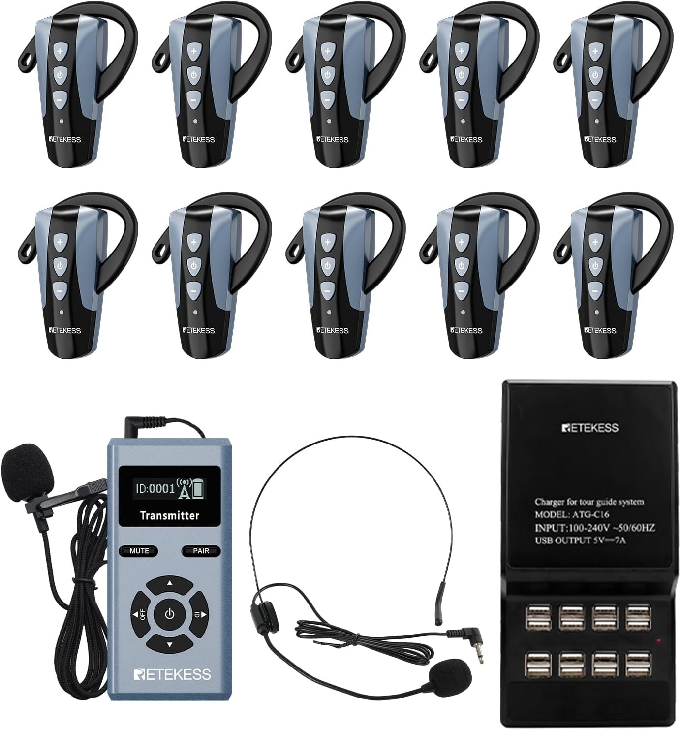 TT106S Wireless Tour Guide System – 200M Clear Communication (1 TX 10 RX)