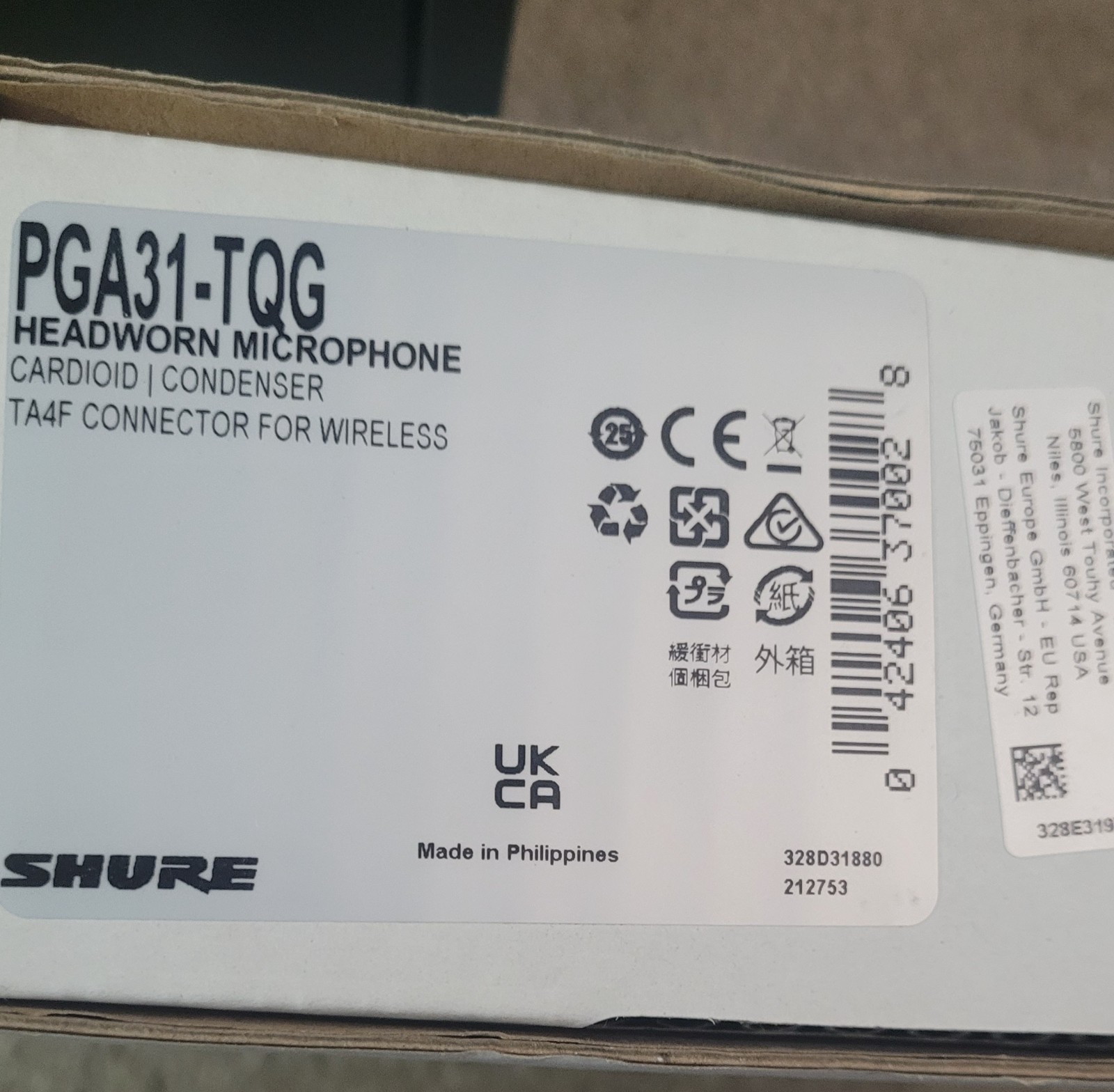 Shure PGA31 Headset Condenser Microphone – Black (PGA31TQG)