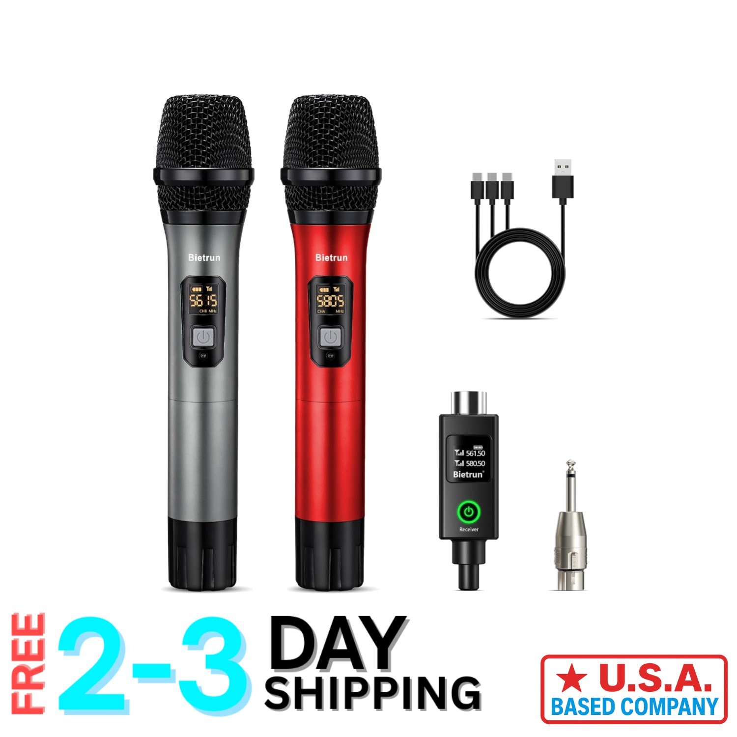 Rechargeable XLR Wireless Microphone System, 30 Channels for Parties & Singing