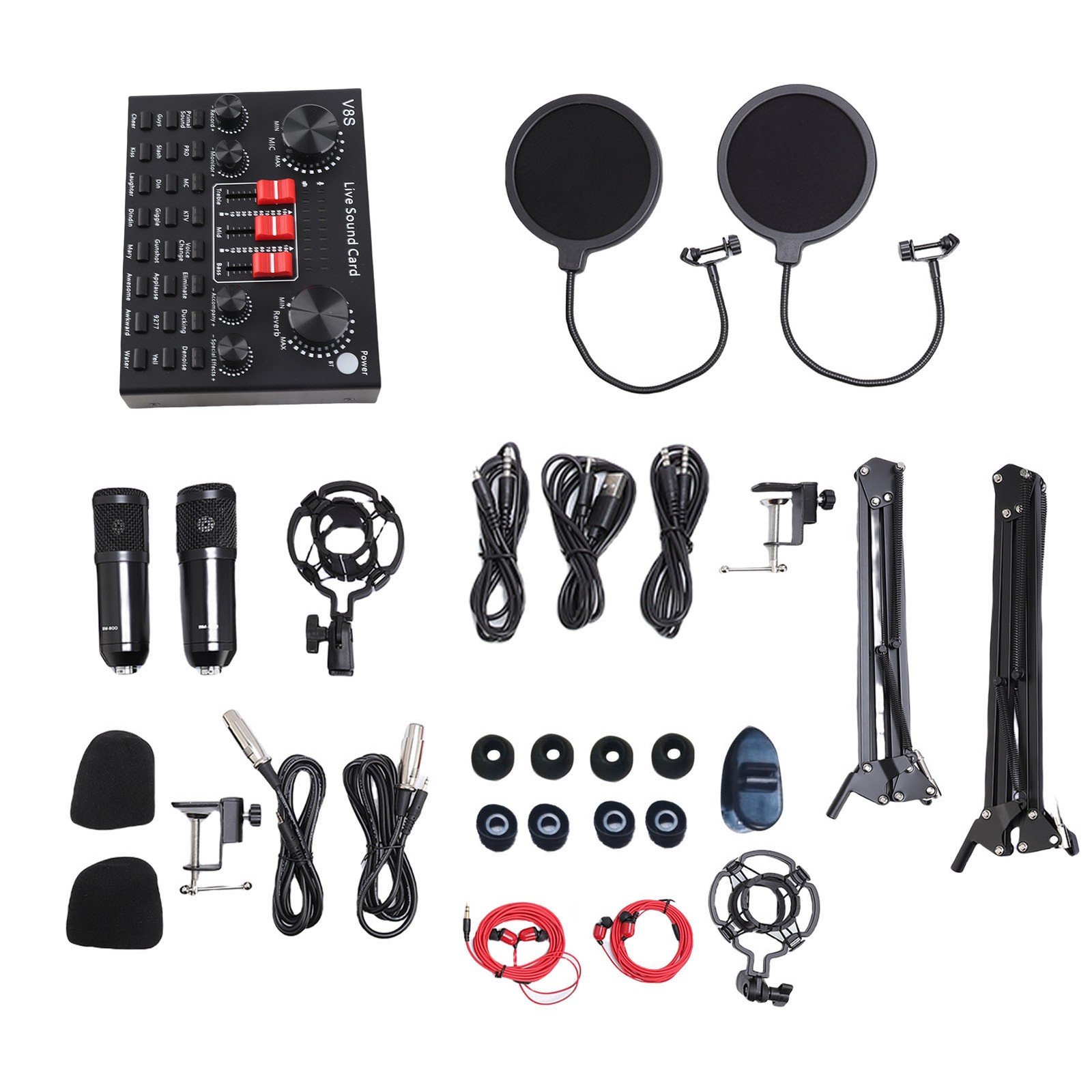Condenser Microphone Kit 16 Sound Effects Live Sound Card Set With Adjustab IGHH