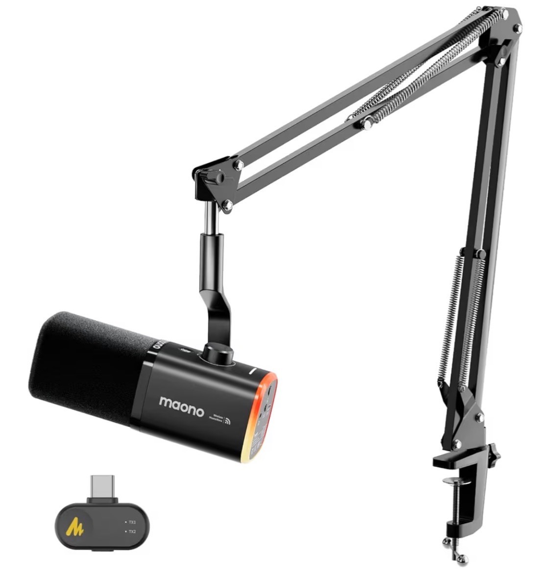 PD100WS Wireless Gaming Microphone for PC, Dynamic Streaming USB Mic with 3 Leve