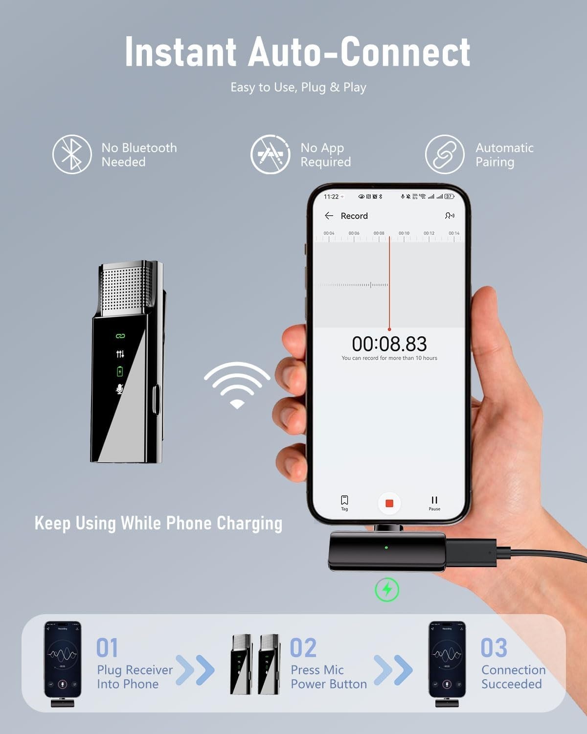 4 Wireless Lavalier Microphones iPhone/Android/PC – NO CASE