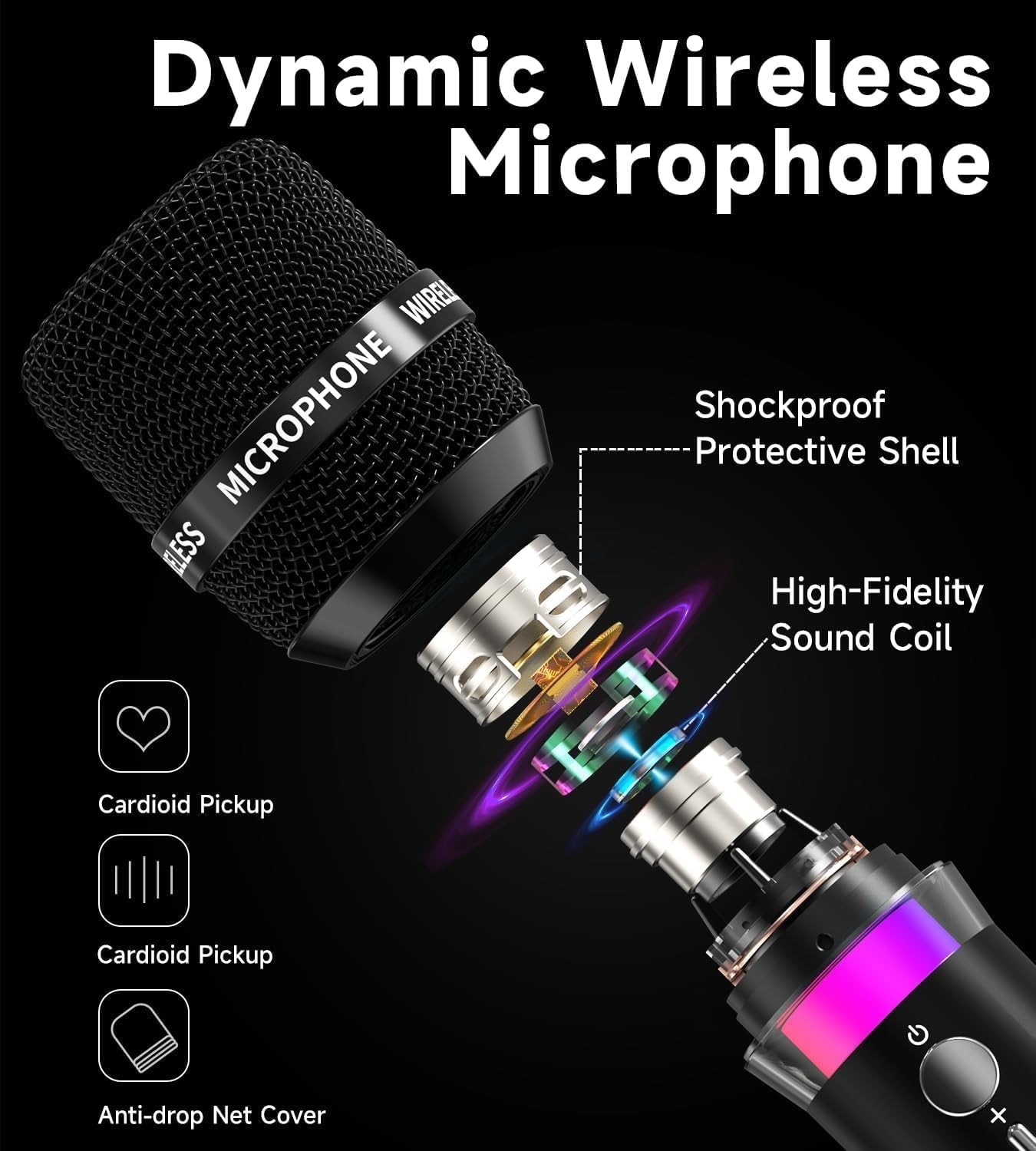 Wireless Microphone, Rechargeable Wireless Microphones with One-to-One Chip Co..