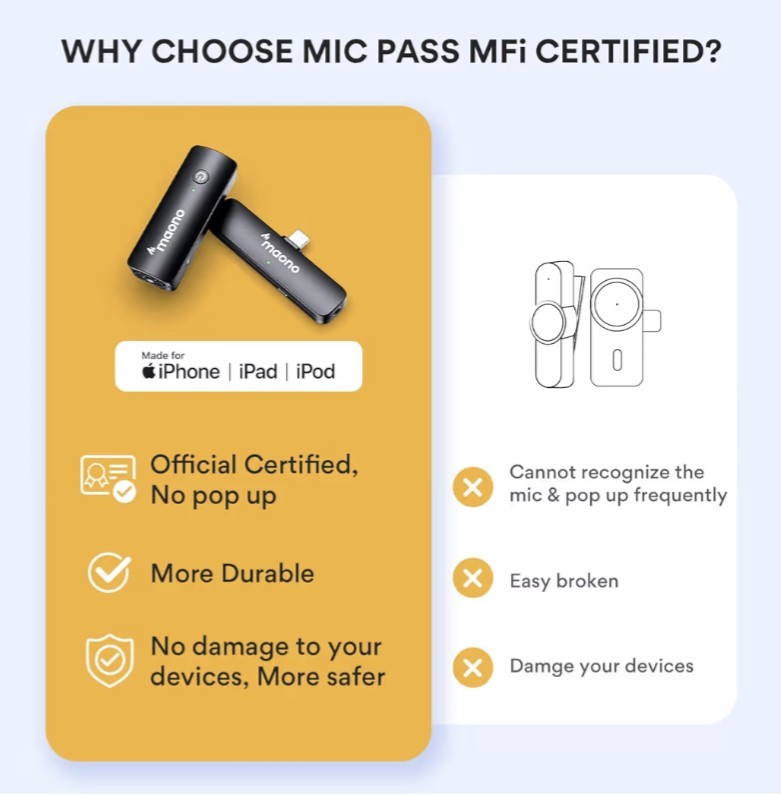 Wireless Lavalier Lapel Microphone for iPhone iOS with Noise Cancel