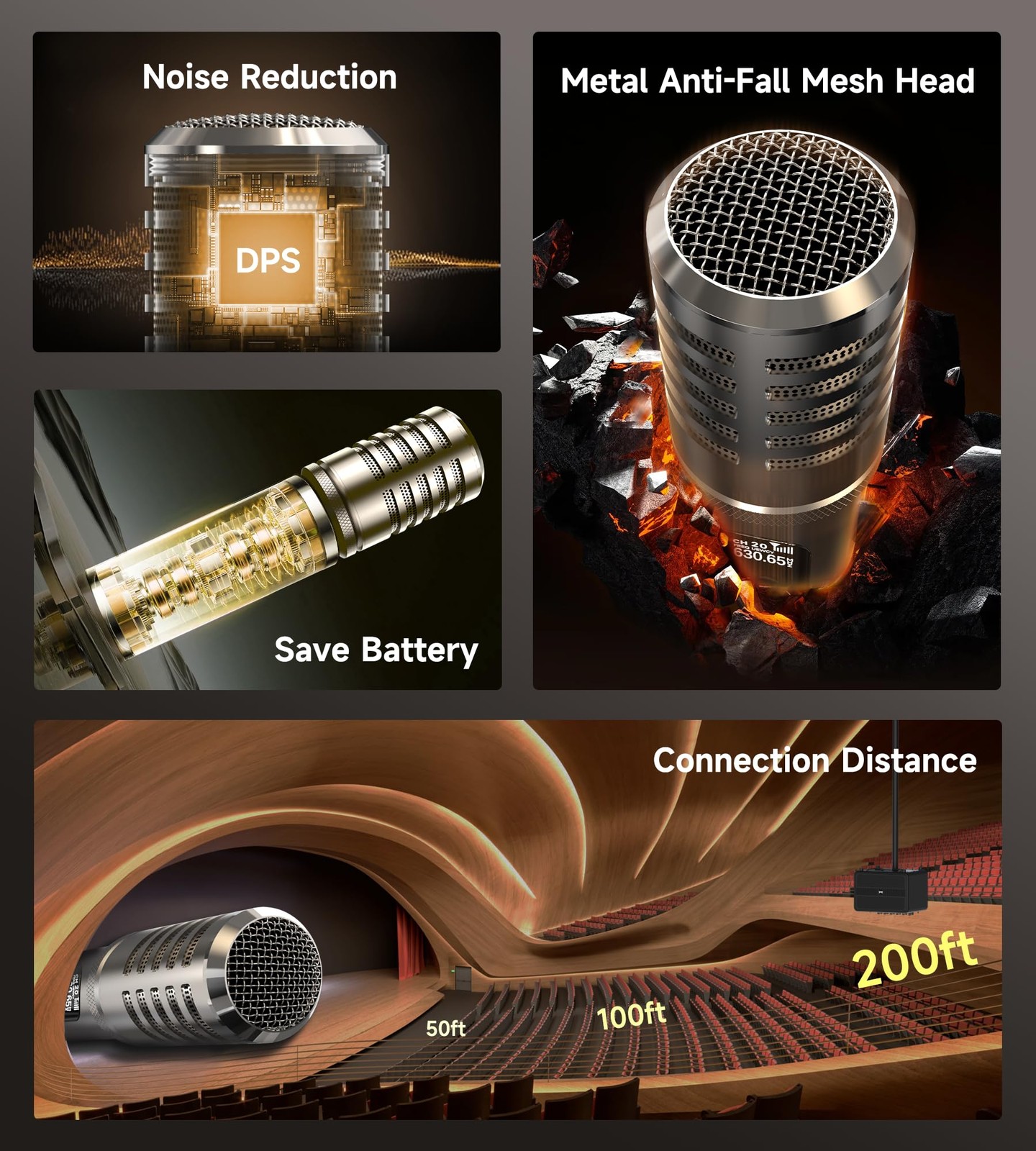 Wireless Microphone, Metal Dynamic Mic System with One-to-One Chip Connection…