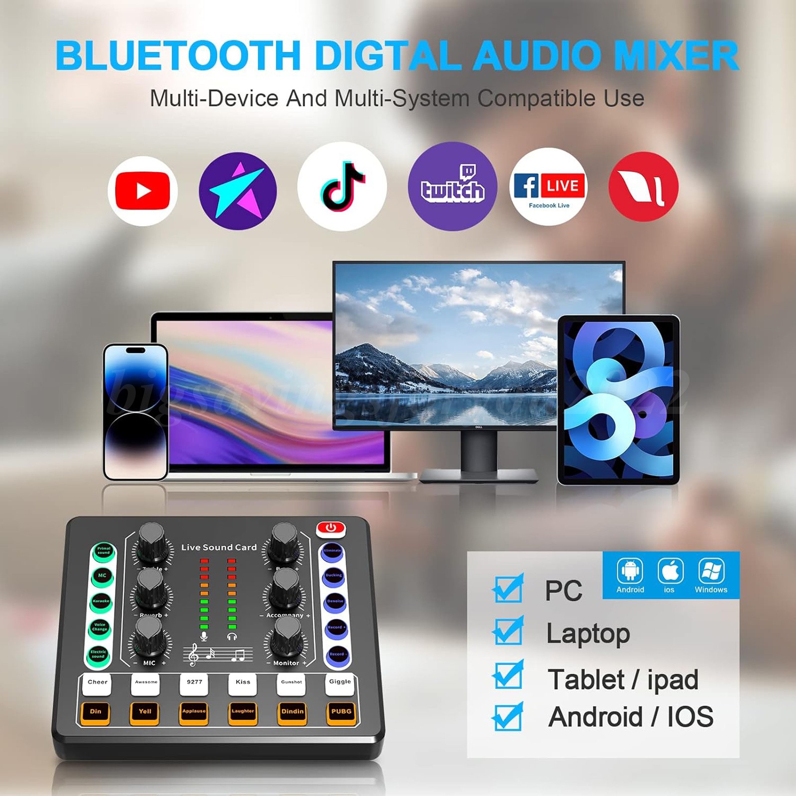 Home Audio Mixer Kit Sound Card Podcast Live Game Music Record Condencer Mic