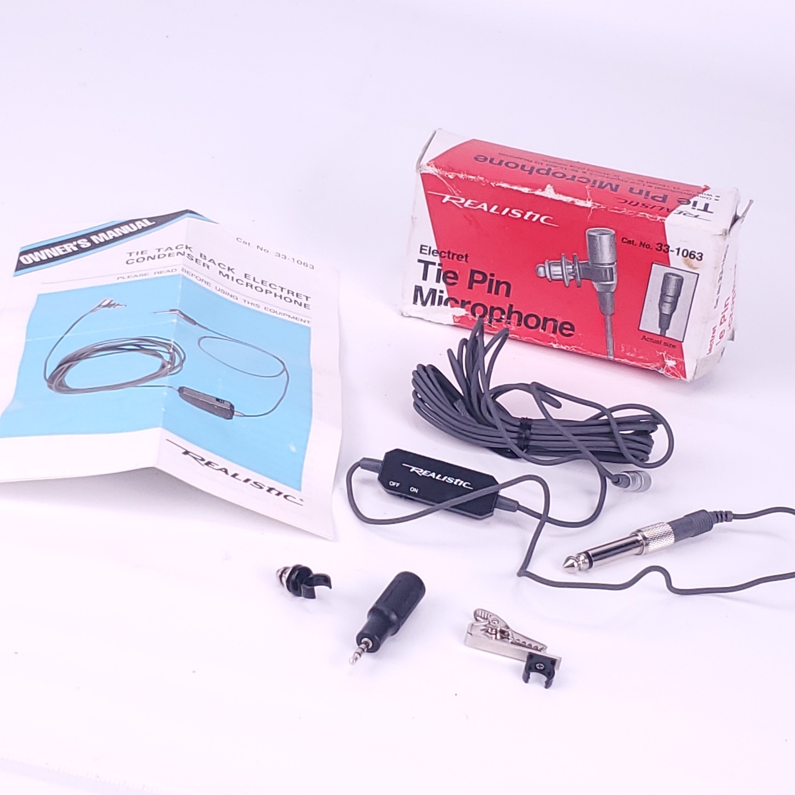 Realistic Electret Tie Pin & Clip Microphone by Radio Shack 33-1063
