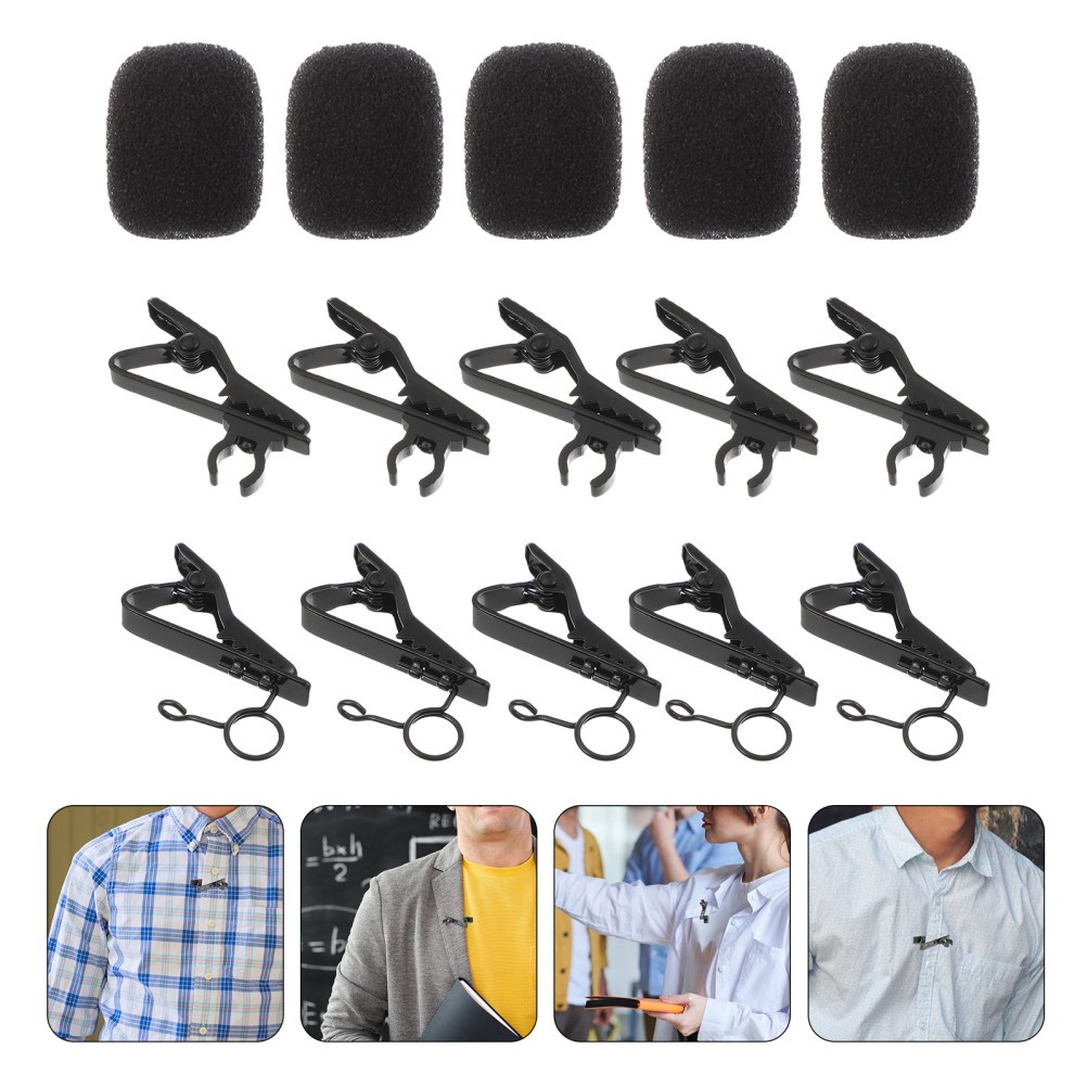 18Pcs Mic Sponge Covers Kit with Reusable Metal Wire Clips and Tie Clips Set