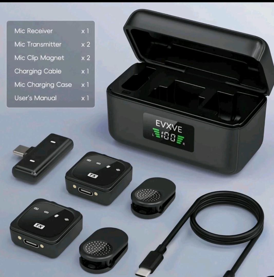 EVXVE Wireless Lavalier Microphone for iPhone/Android with Type-C Plug, 48KHz