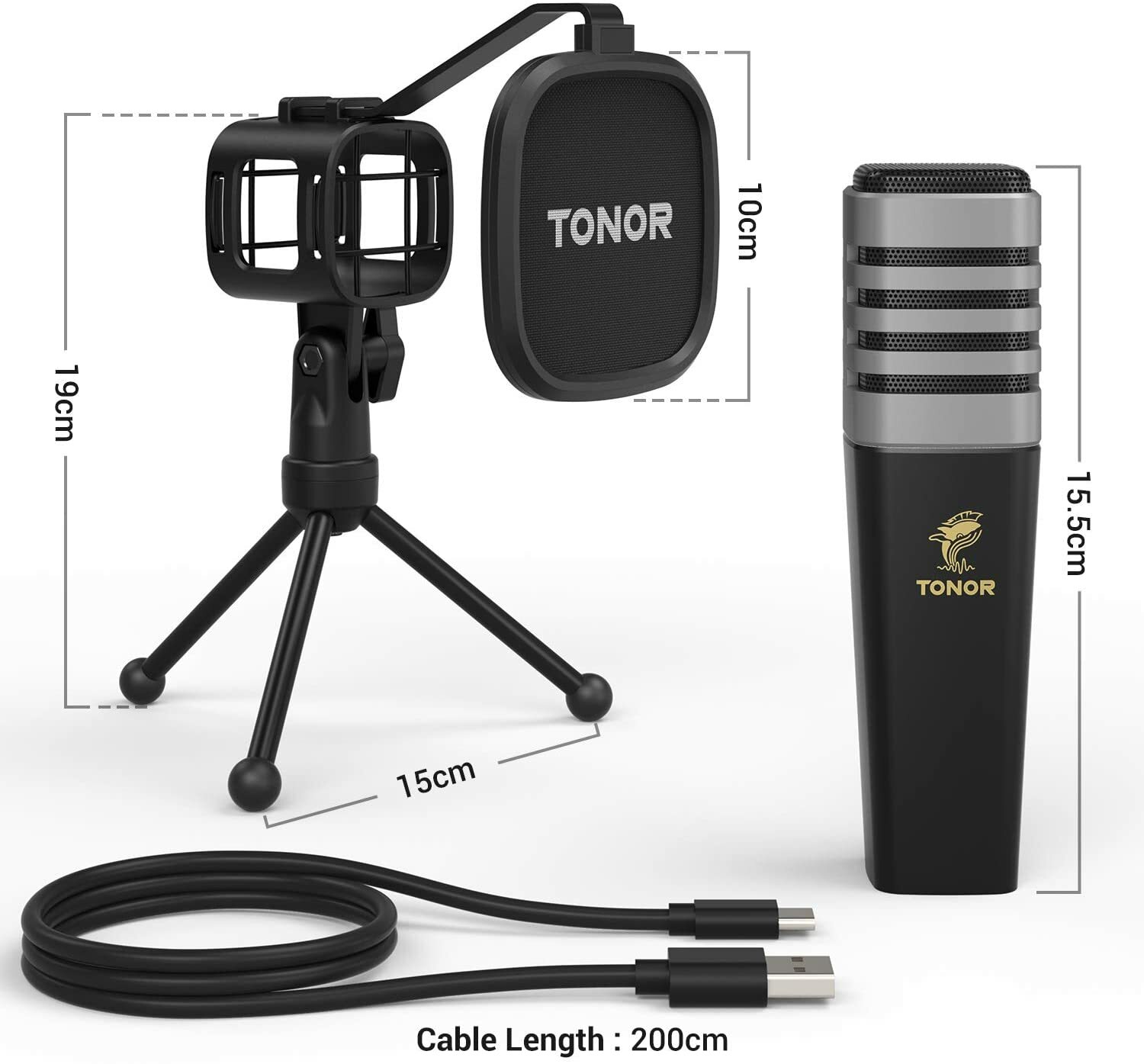 USB Microphone, TONOR Condenser Computer PC Mic with Tripod Stand, Pop Filter,
