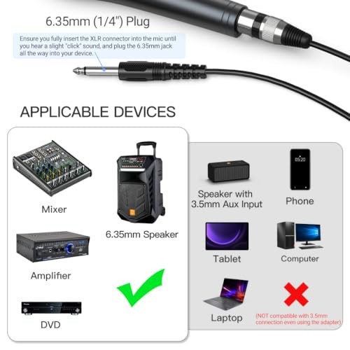 FIFINE K6 Dynamic Vocal Microphone Wired Handheld Mic 1/4 inch Plug 14.8ft Cable