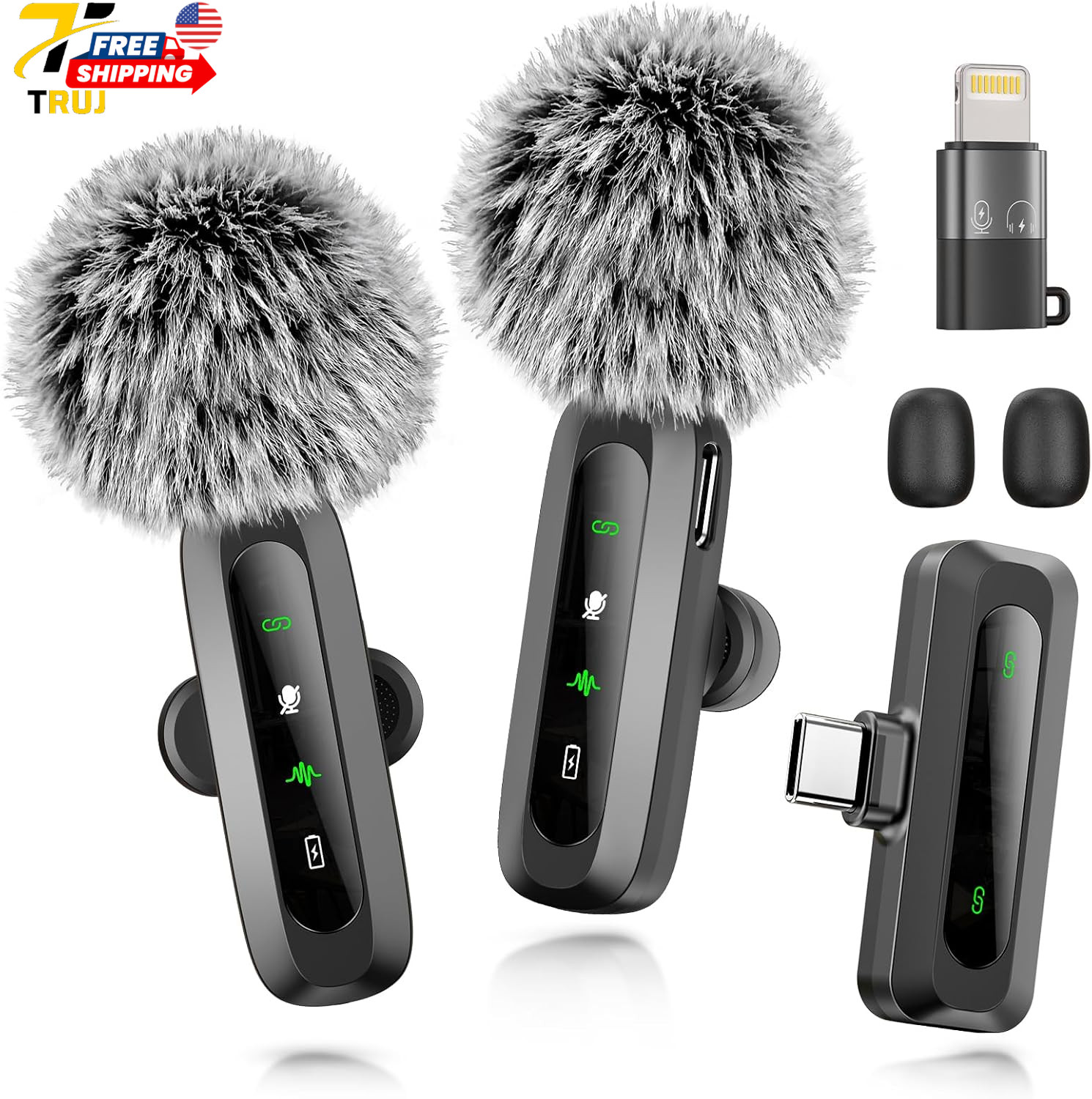 Wireless Microphone Mini Mic for Android Phone LED Display Lavalier Microphone