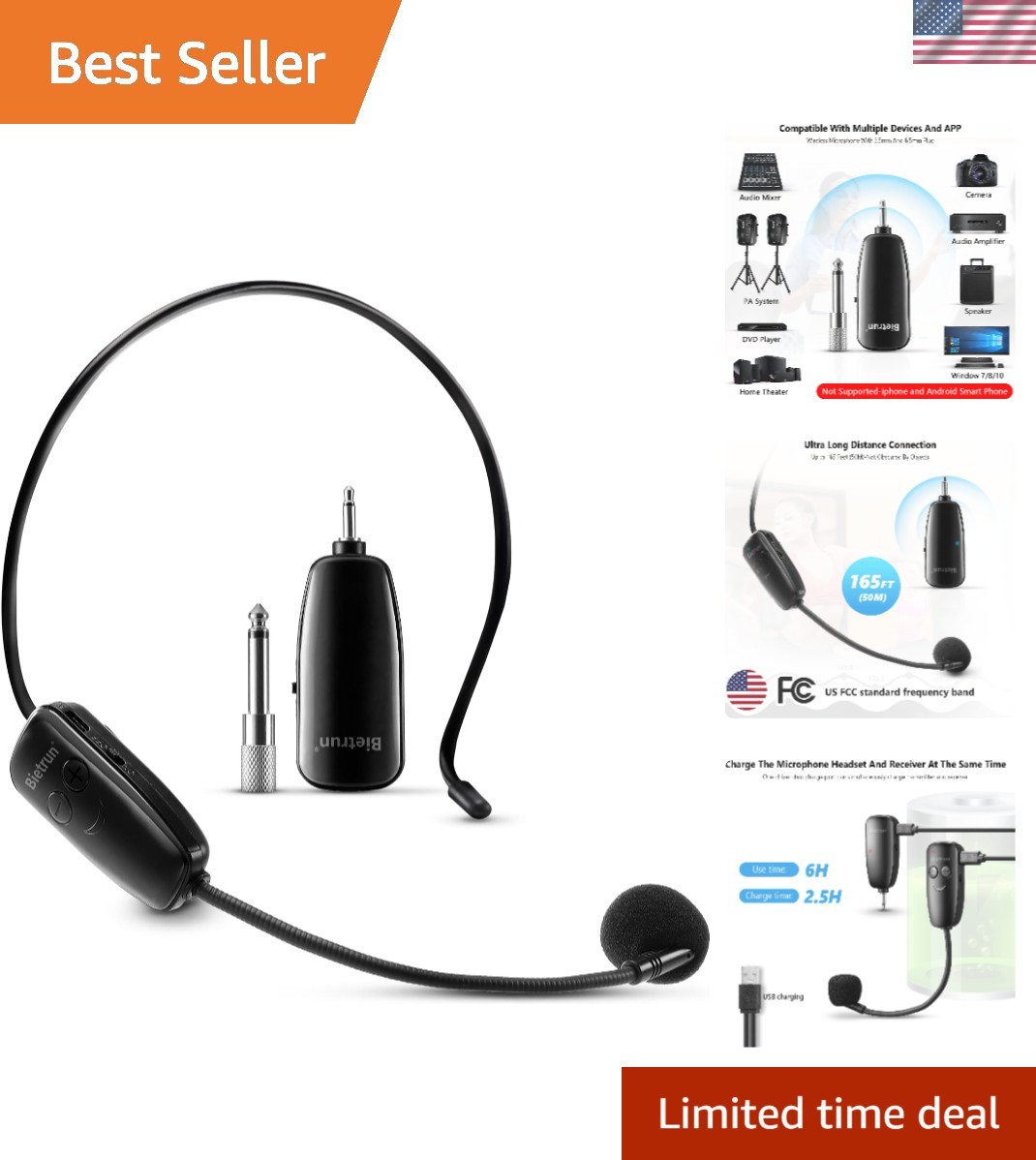 Professional Wireless Microphone Headset with 160ft Range for Live Performances