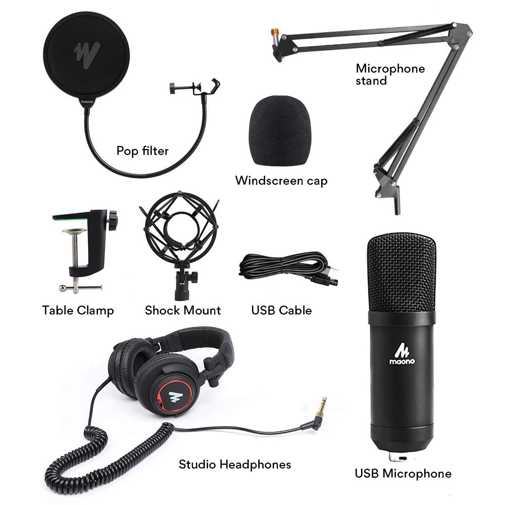 Microphone with Studio Headphone Set 192kHz/24bit Vocal Condenser Cardioid Po…